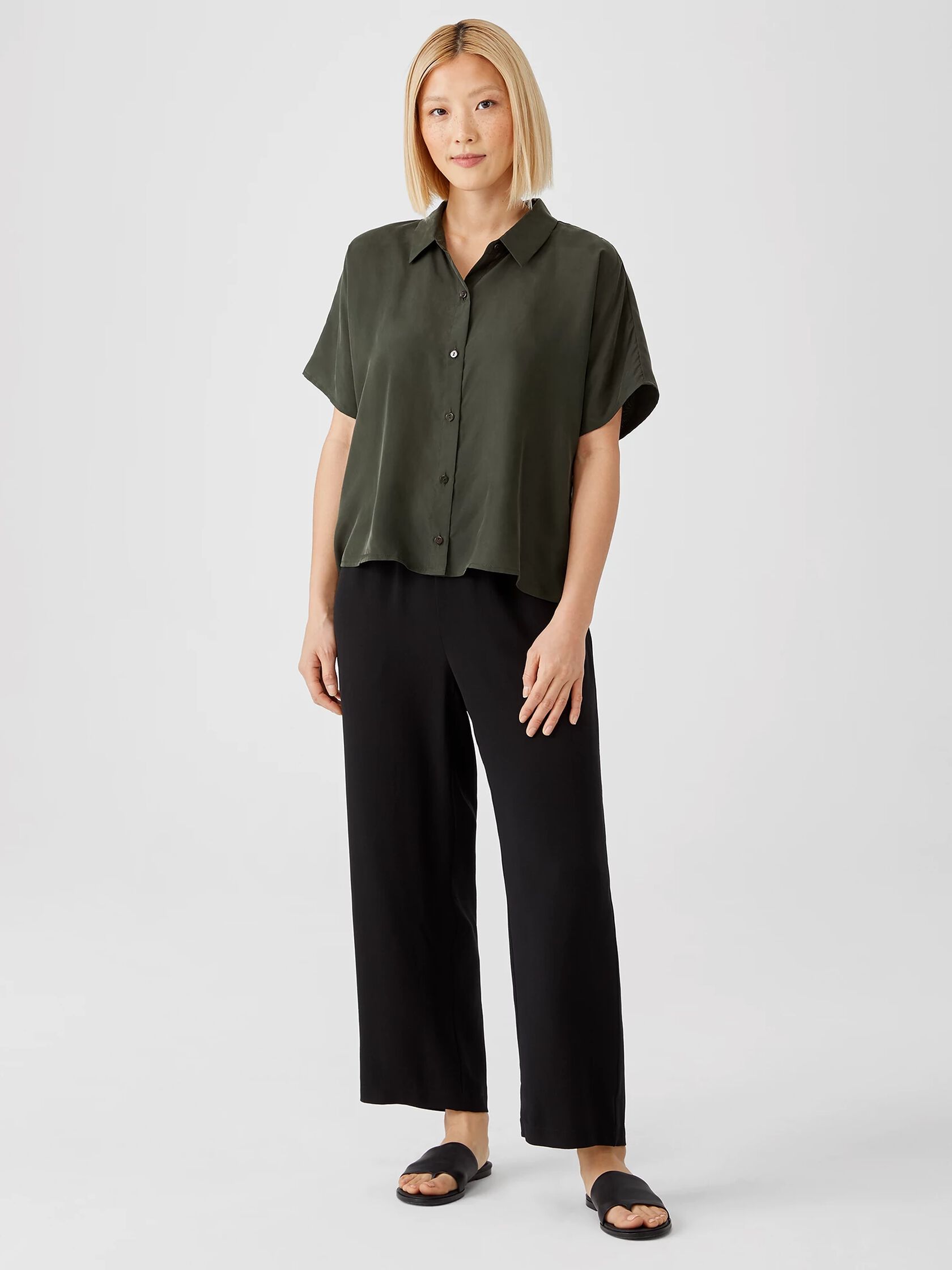 Washed Silk Habutai Short-Sleeve Shirt