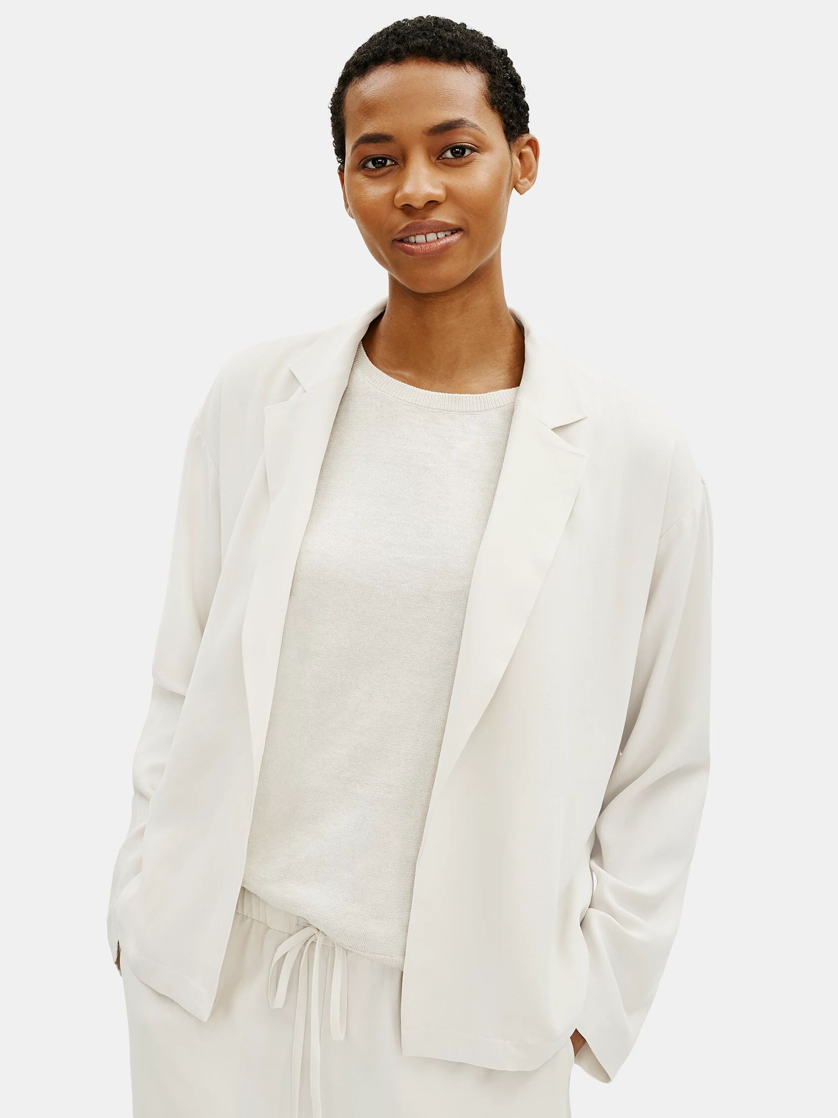 Textured Crepe Notch Collar Jacket