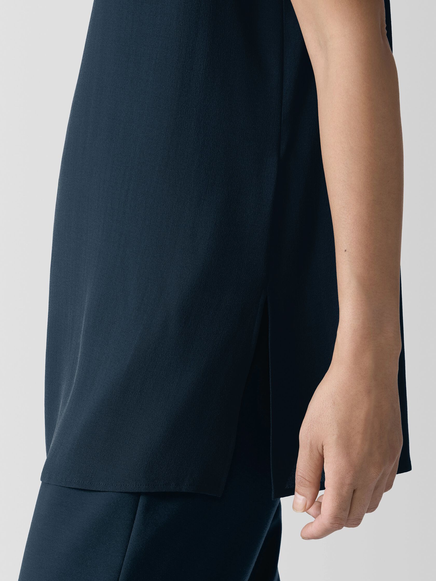 Silk Georgette Crepe Ballet Neck Long Tank