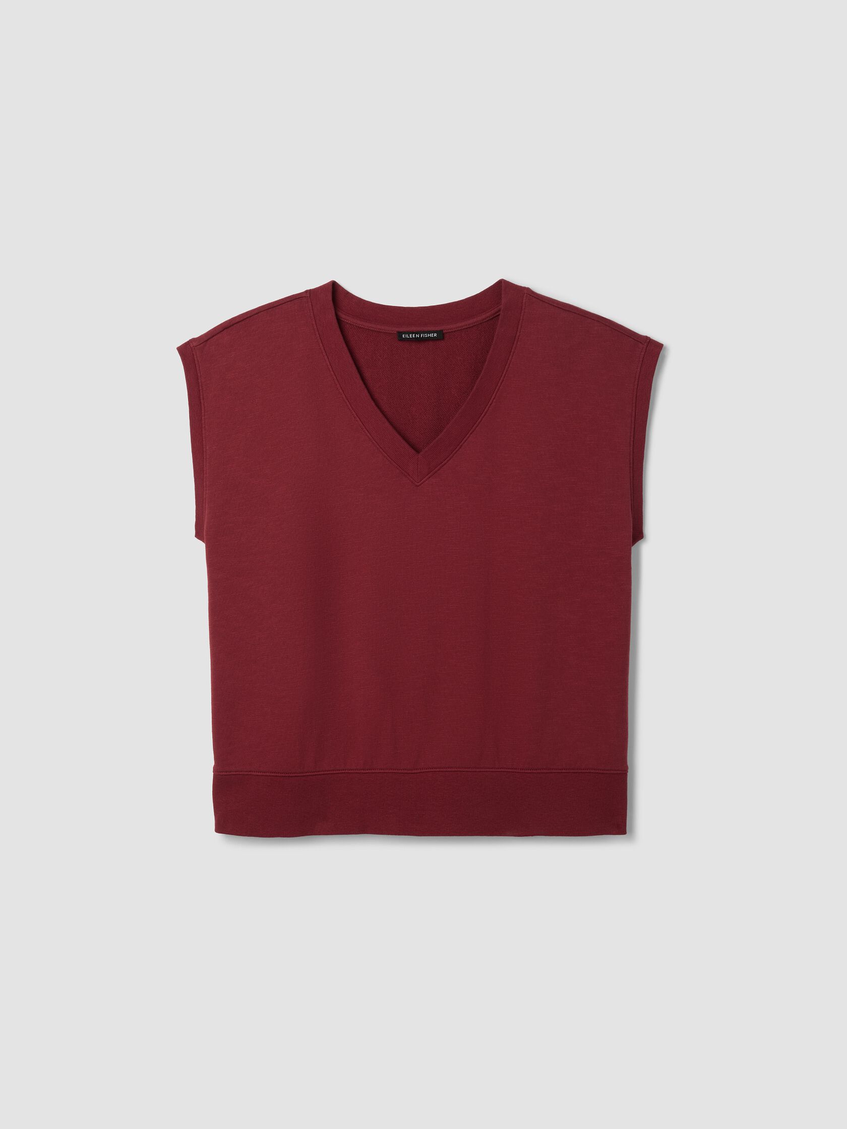Garment-Dyed Organic Cotton Terry V-Neck Top