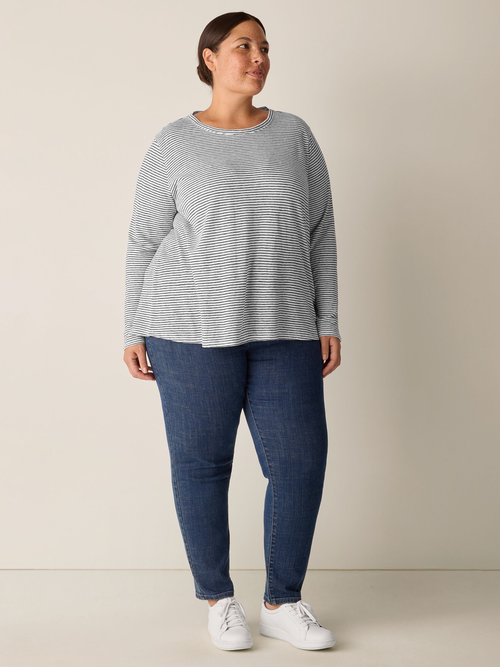 Striped Organic Linen Jersey Long-Sleeve Tee