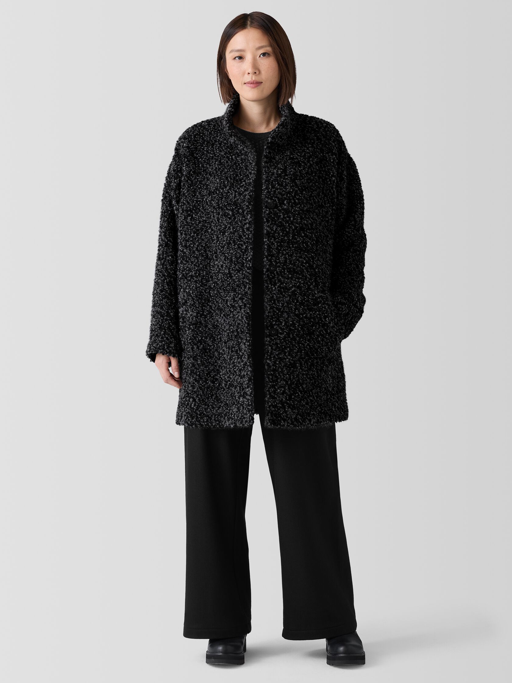 Curly Alpaca Stand Collar Coat
