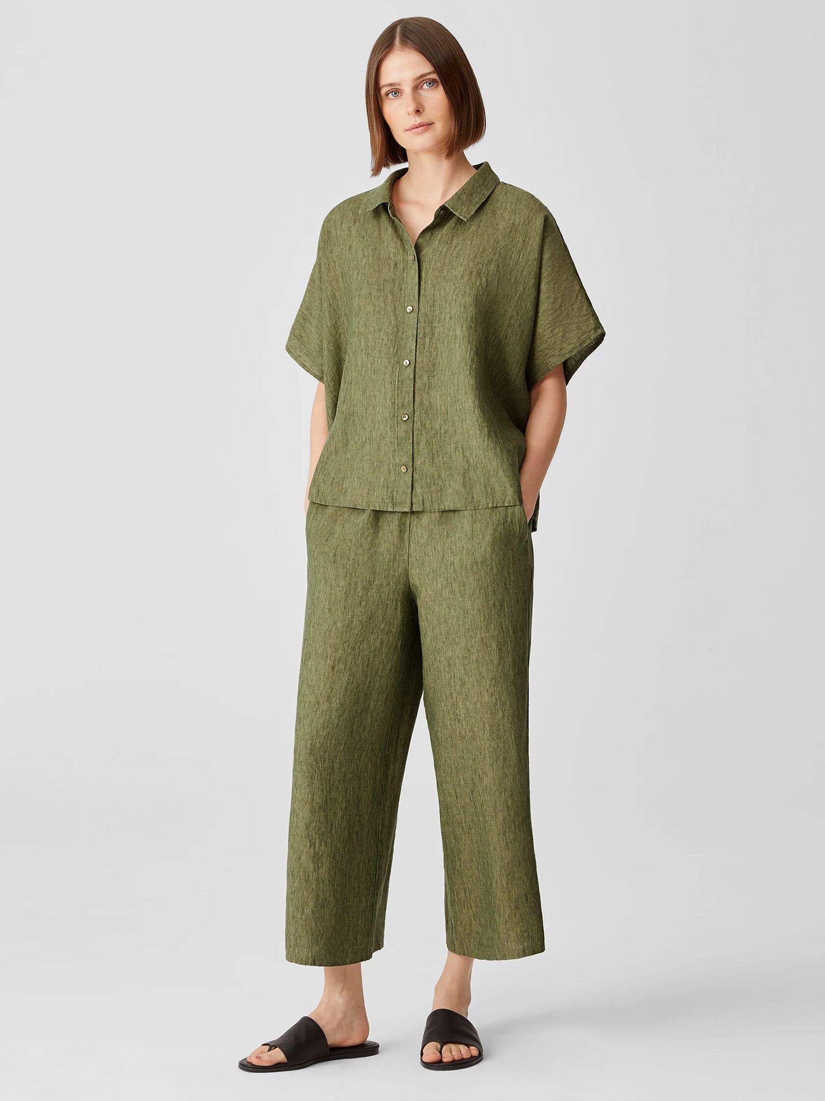 Washed Organic Linen Delave Wide-Leg Pant