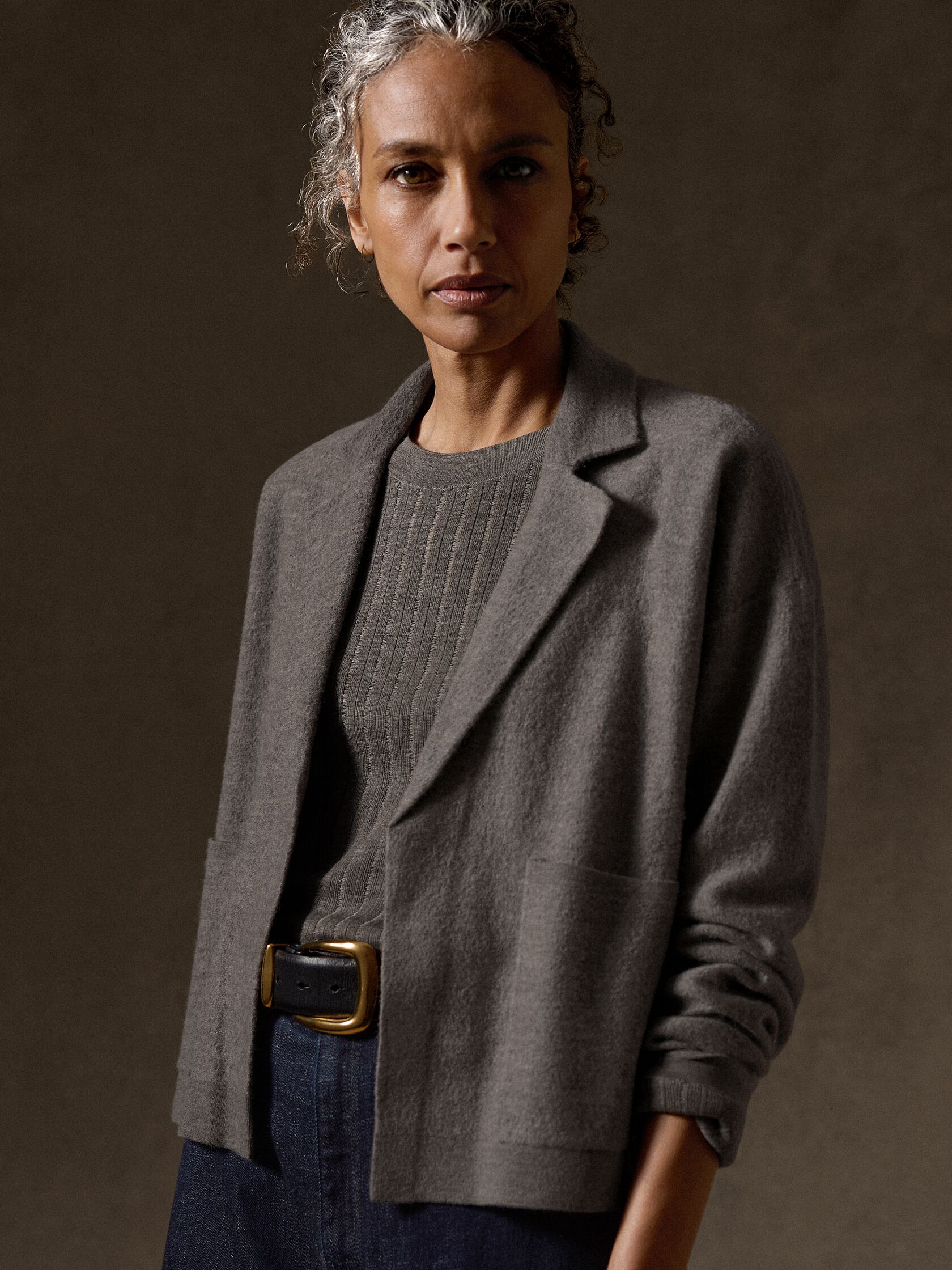 Fine Felted Wool Notch Collar Cardigan in Regenerative Wool