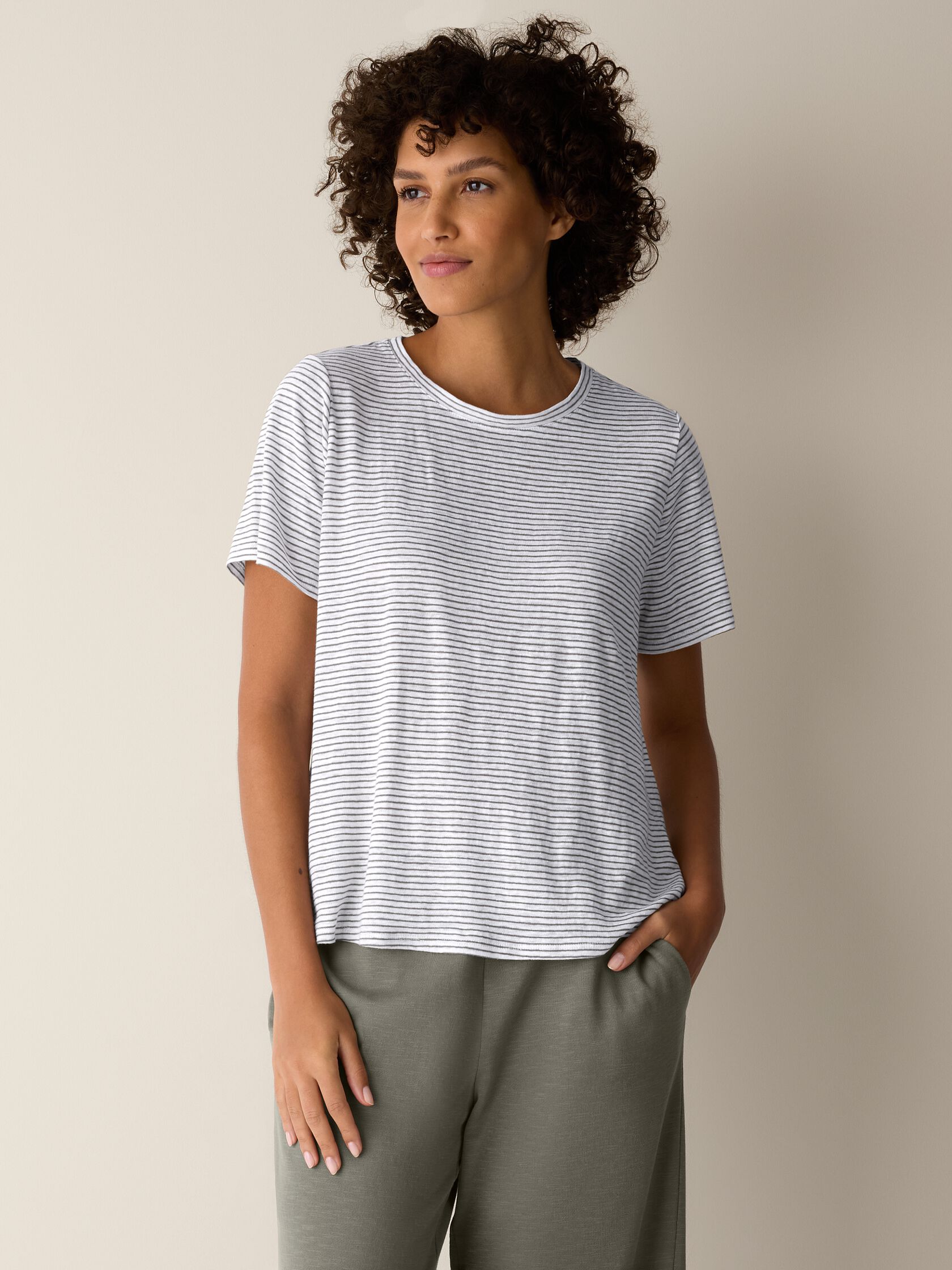 Striped Organic Linen Jersey Crew Neck Tee
