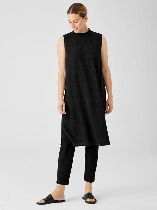 Woven Plisse Mock Neck Dress