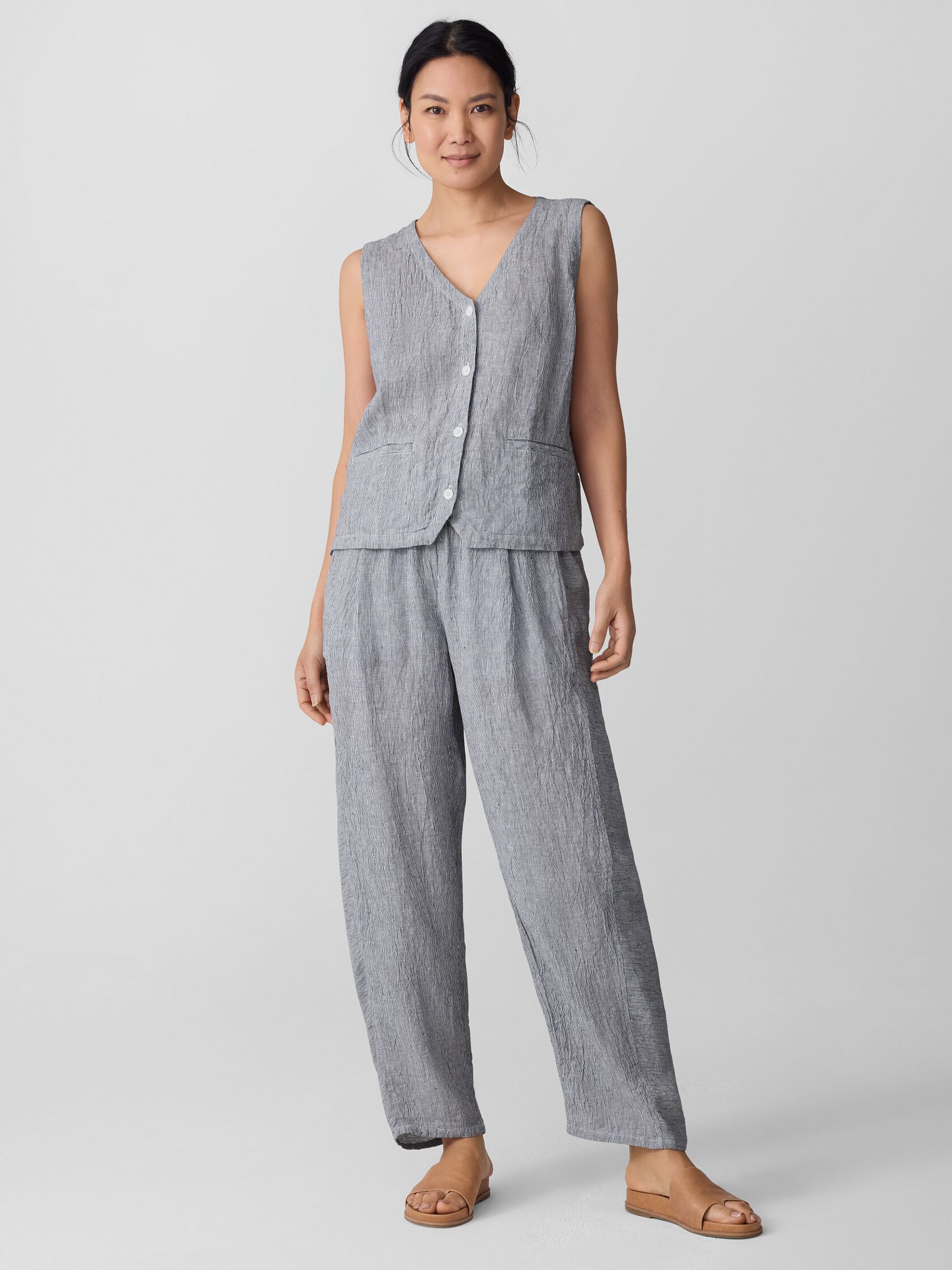 Puckered Organic Linen Stripe Vest
