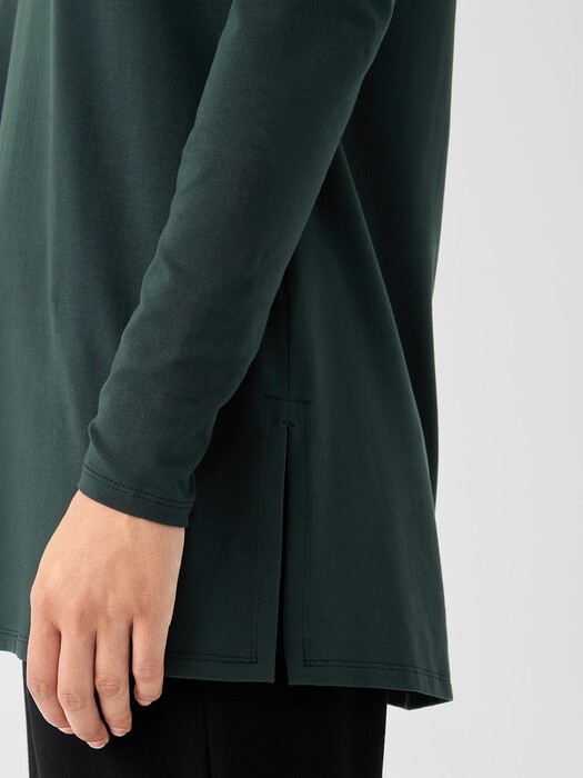 Stretch Jersey Knit Crew Neck Long Top