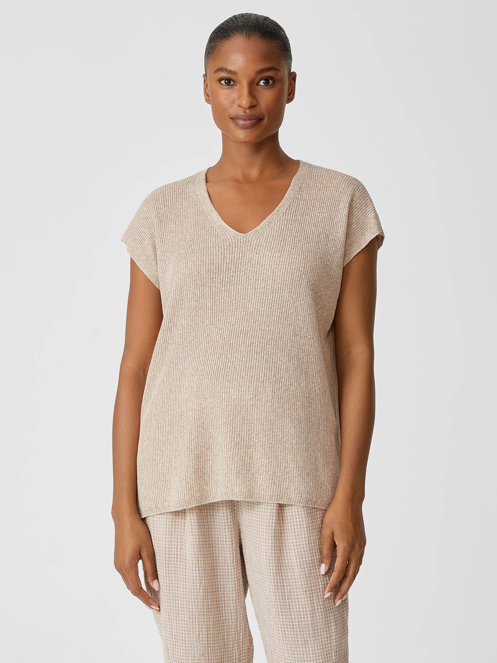Organic Linen Melange V-Neck Top