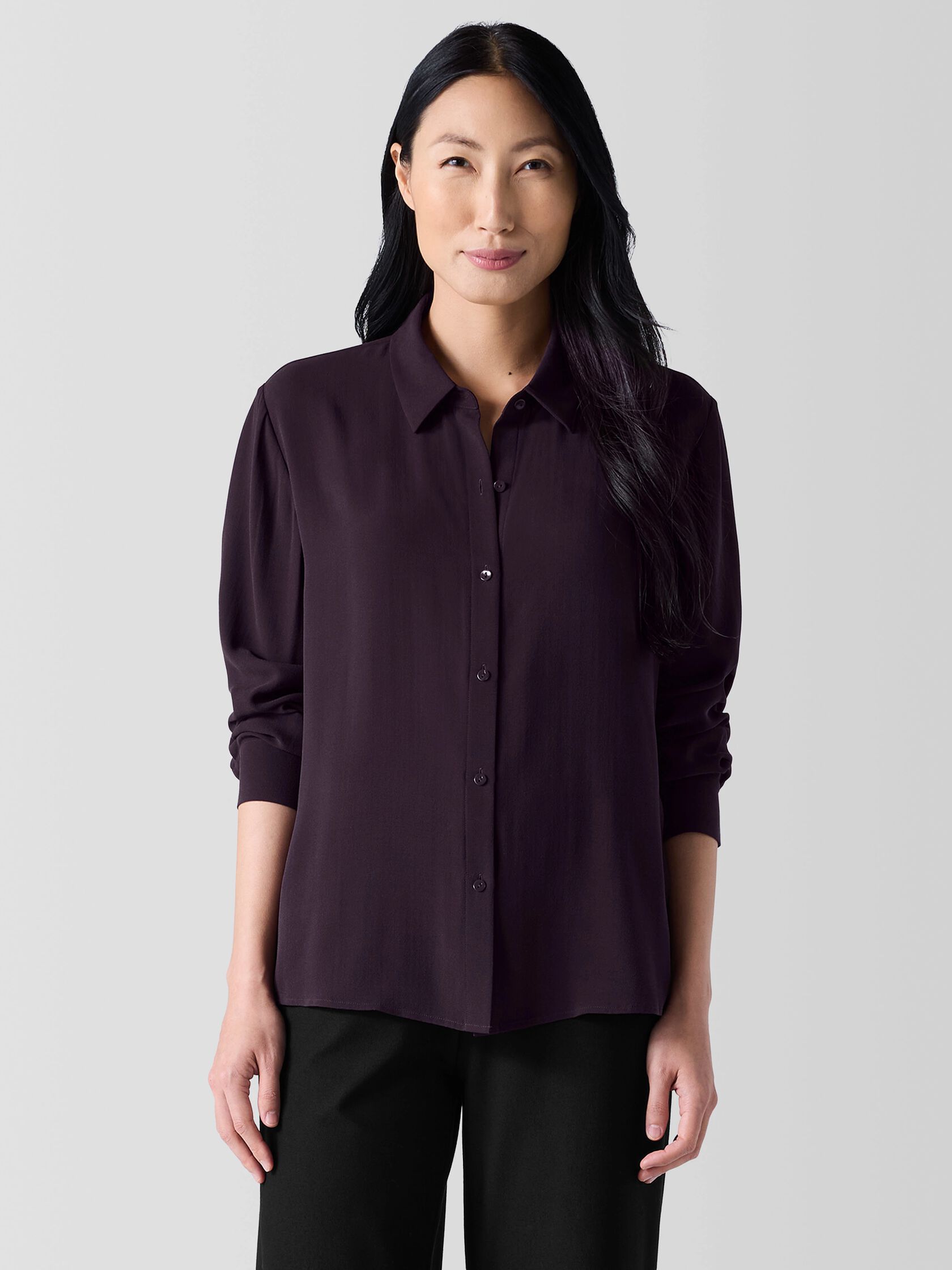 Silk Georgette Crepe Classic Collar Shirt