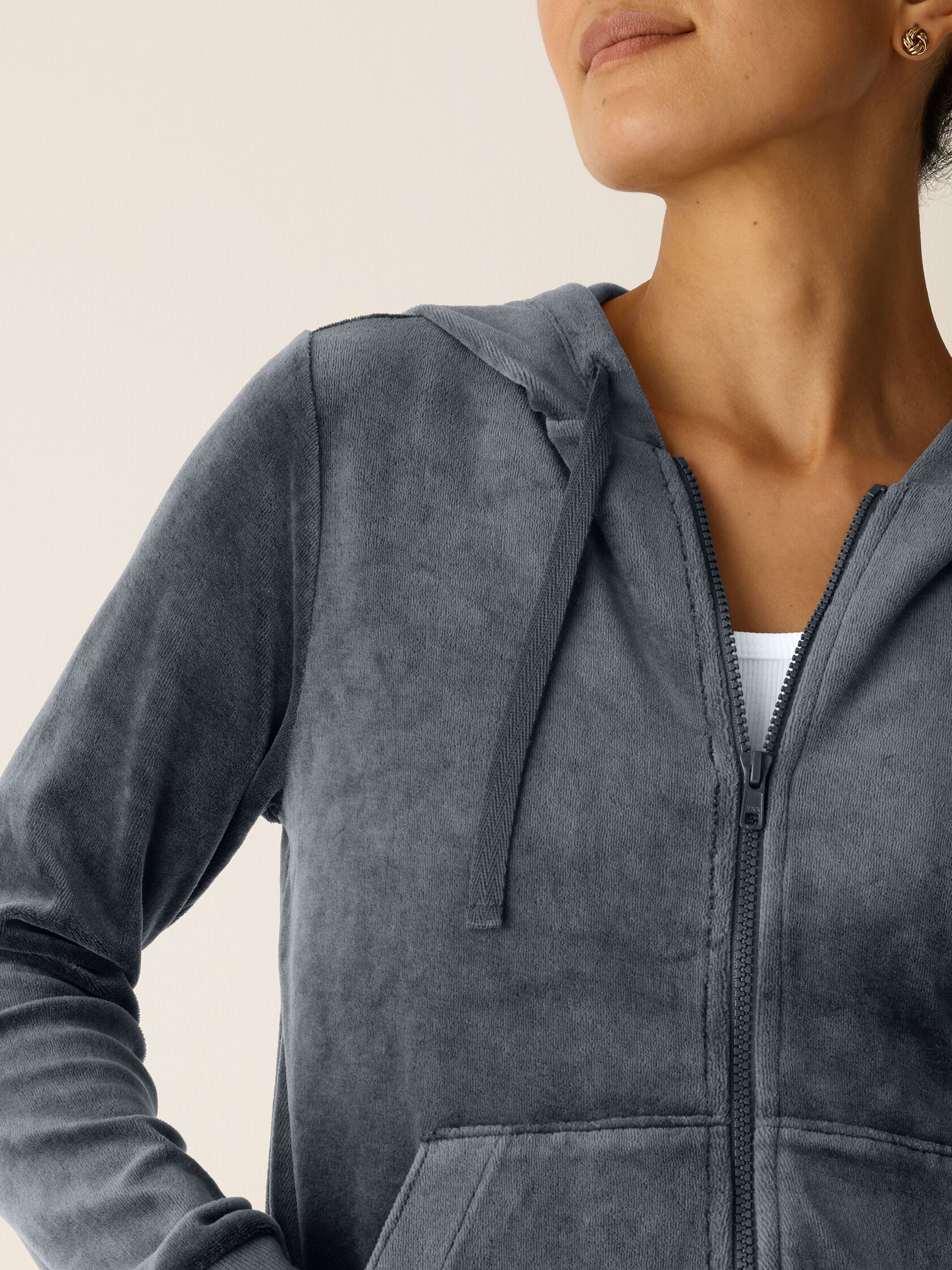 Cozy Velour Knit Hooded Jacket