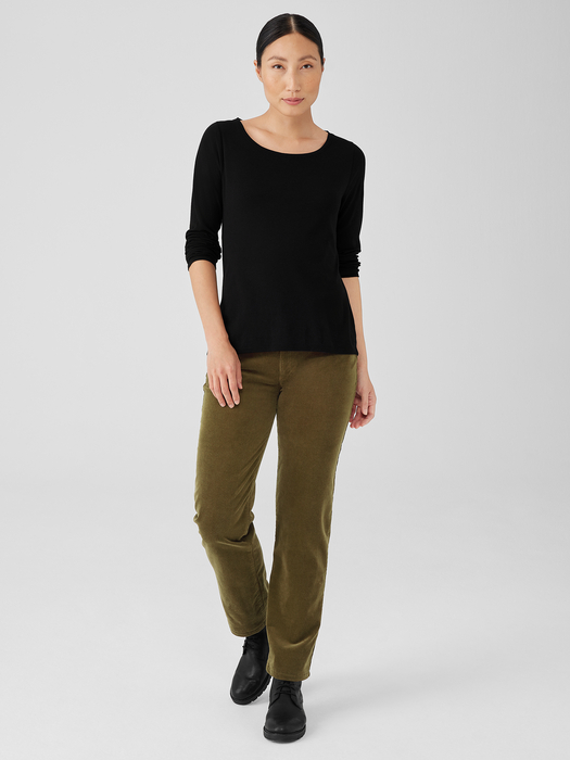 Ribbed Pima Cotton Blend Scoop Neck Top
