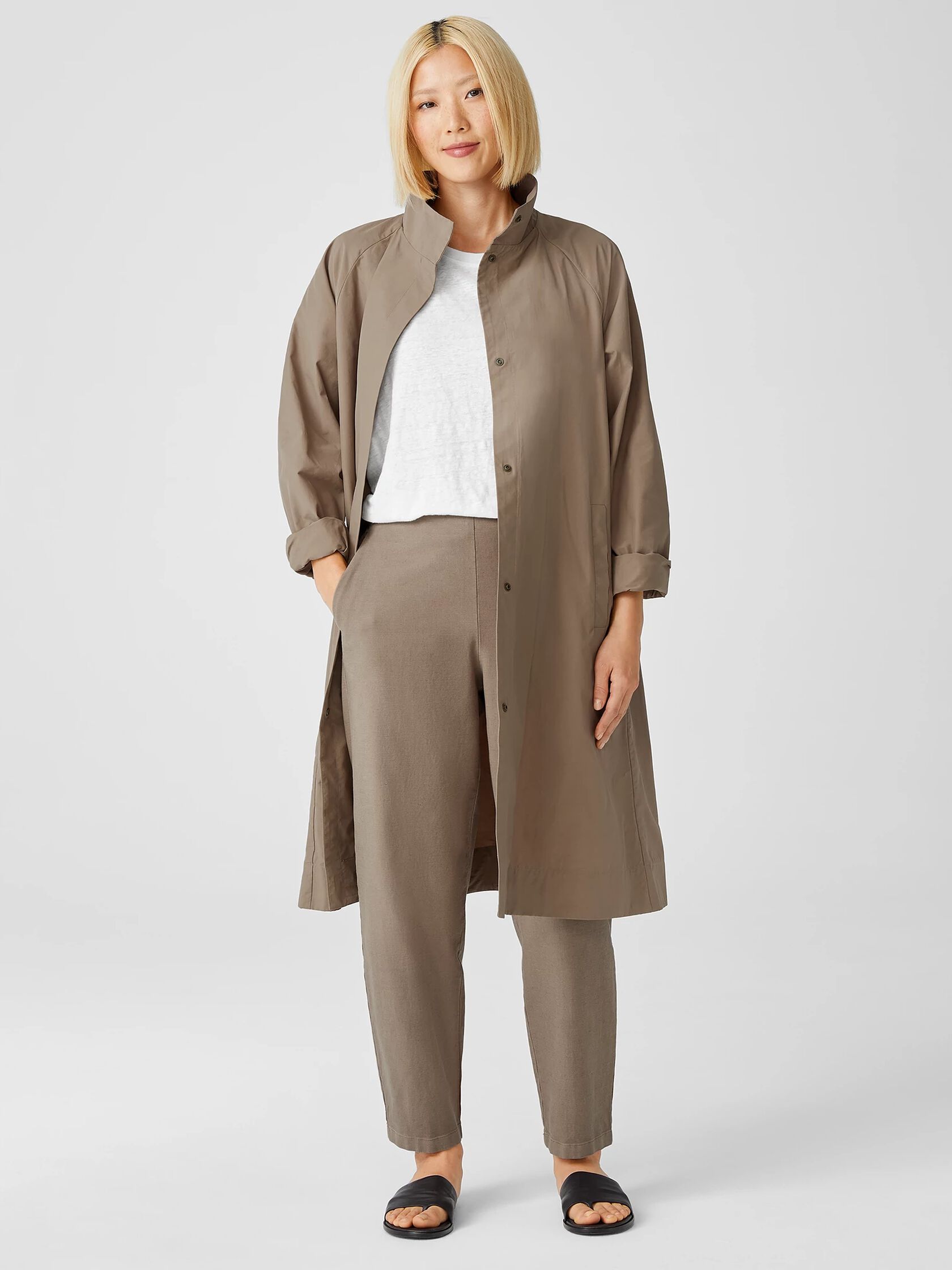 Light Organic Cotton Nylon Stand Collar Coat