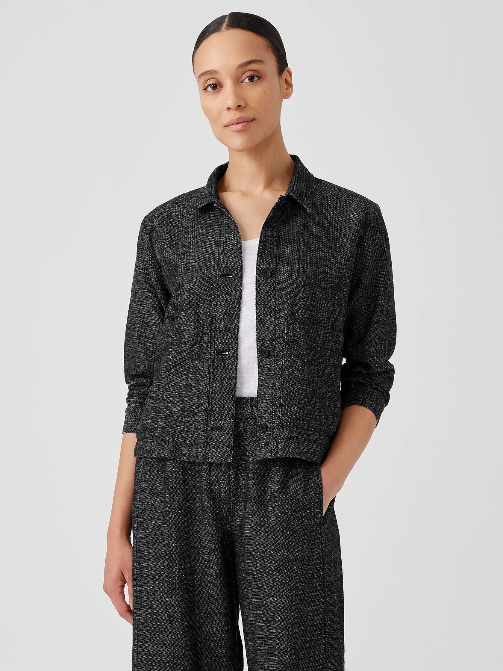 Tweedy Hemp Cotton Classic Collar Jacket