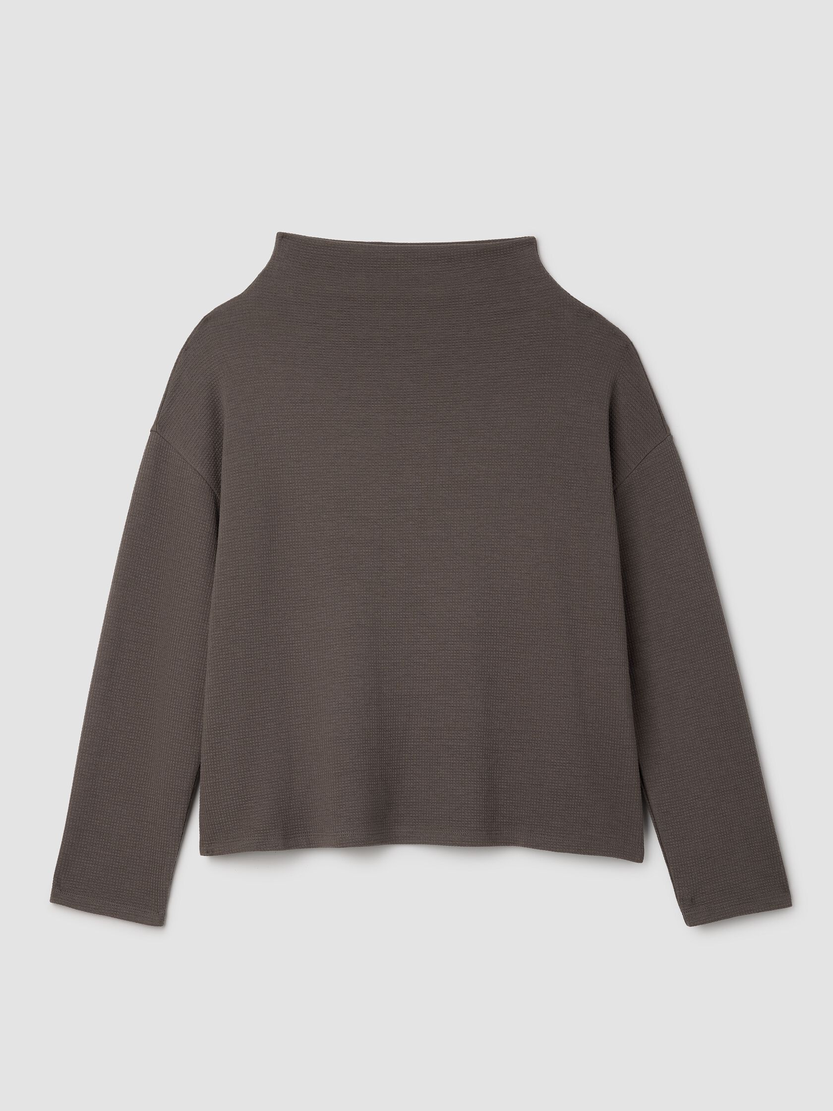 Waffle Cotton Blend Doubleknit Funnel Neck Box-Top