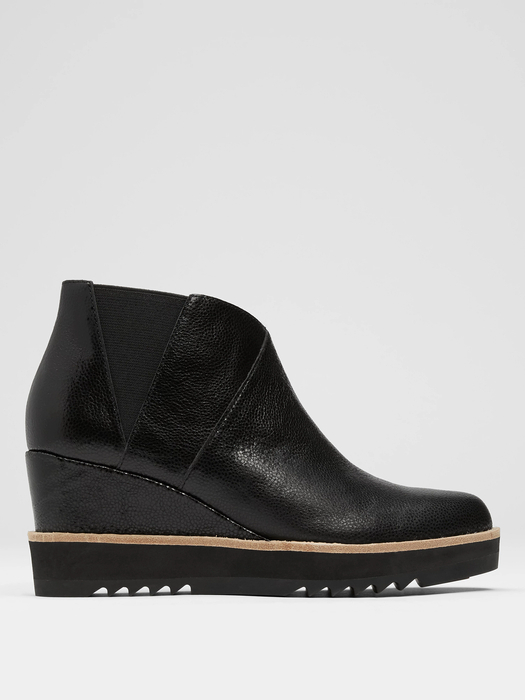 Leather Issy Wedge Ankle Boot Caddy Wedge Bootie In Embossed