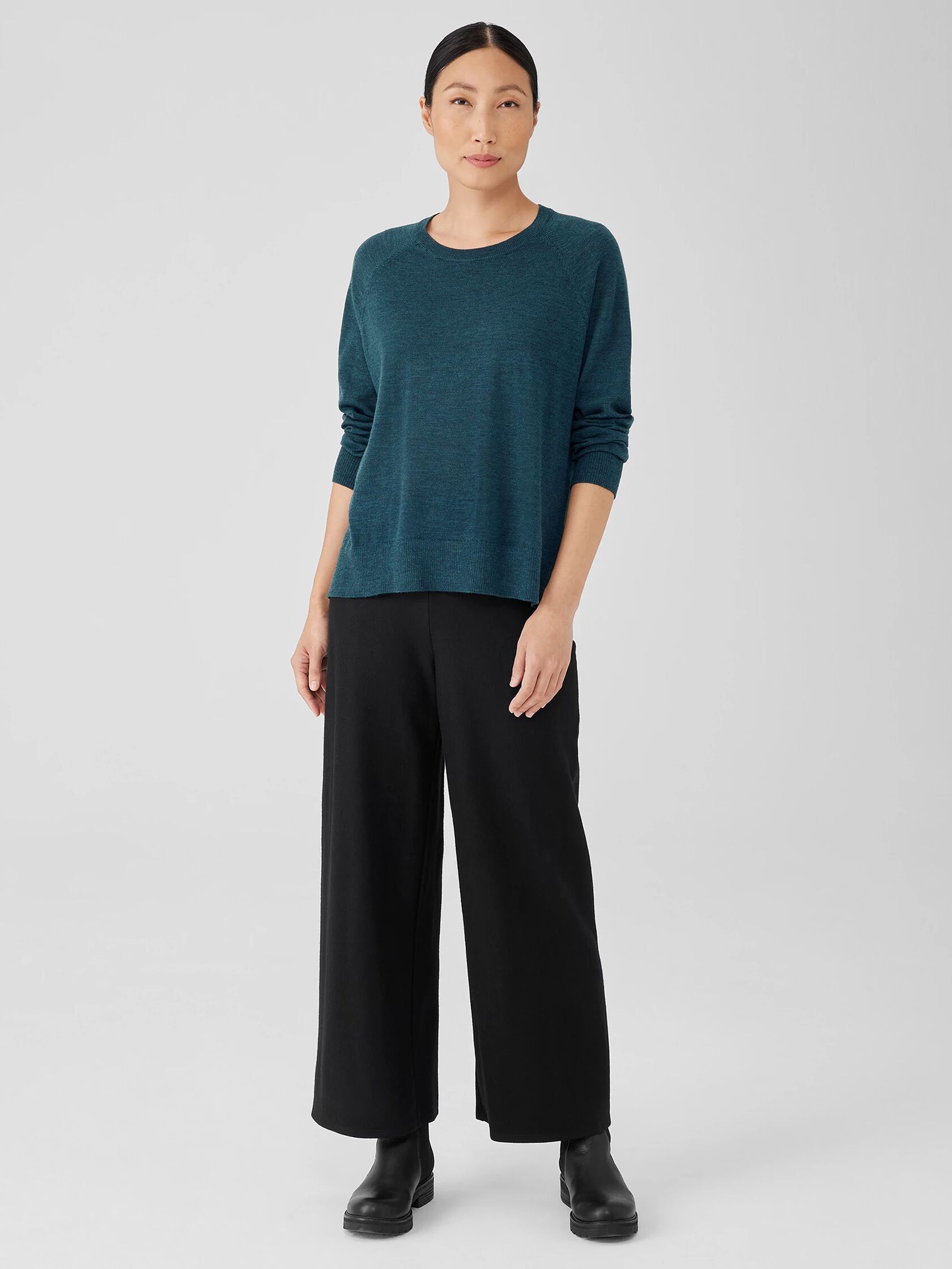 Fine Merino Jersey Crew Neck Top in Regenerative Wool