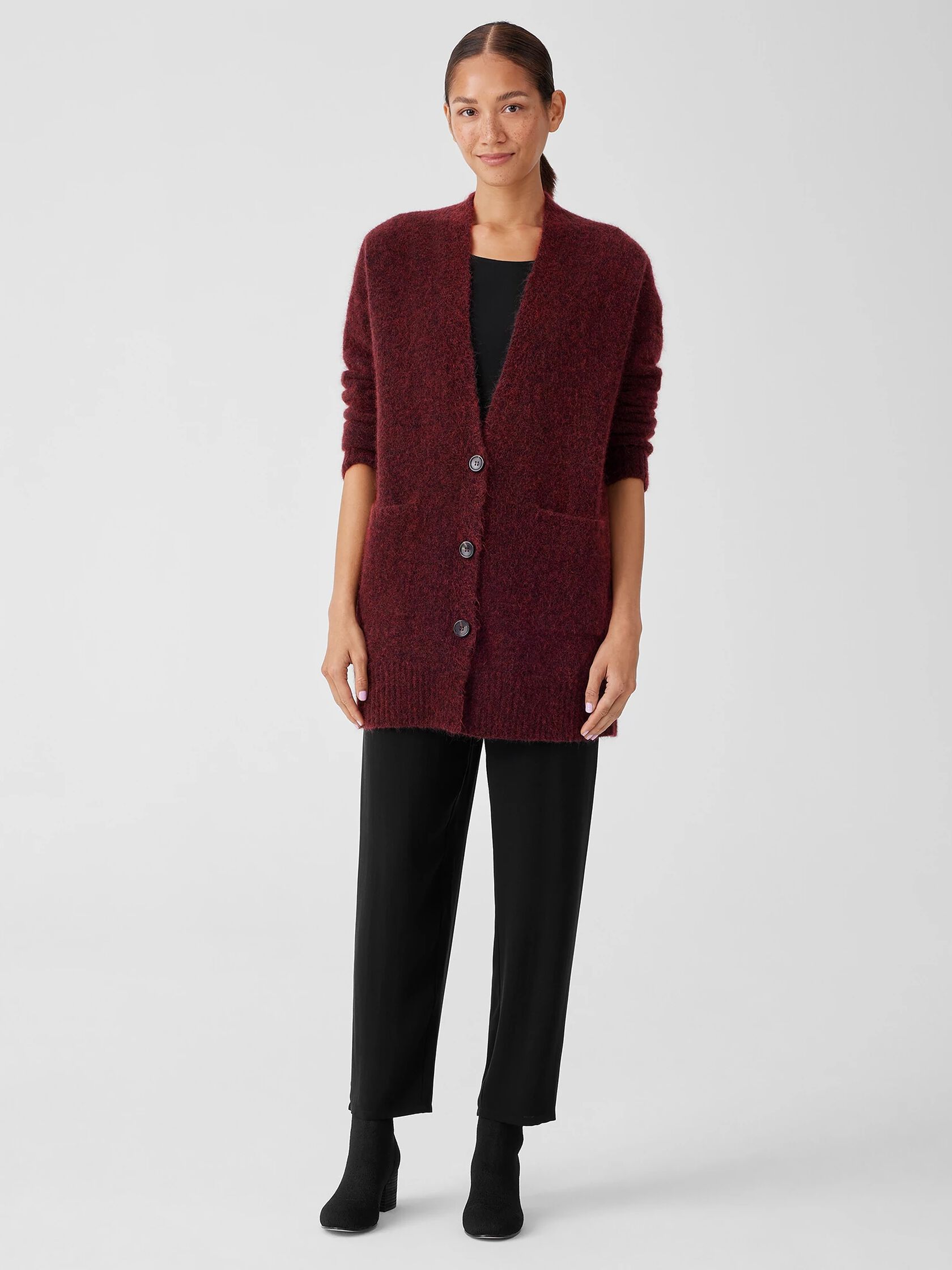 Mohair Plush Mélange V-Neck Cardigan