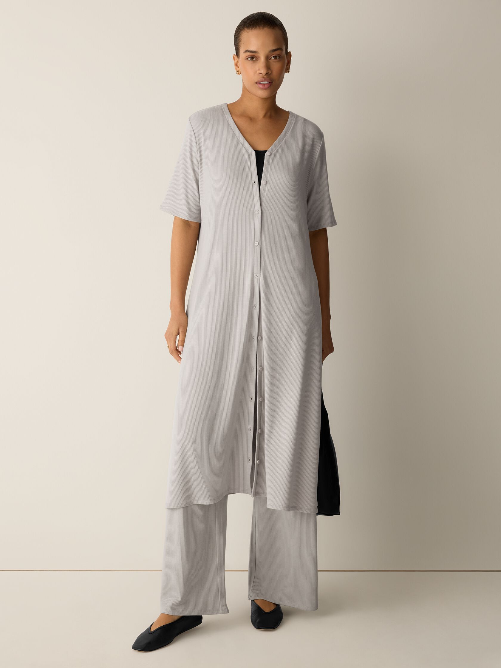 Ribbed Knit V-Neck Dress