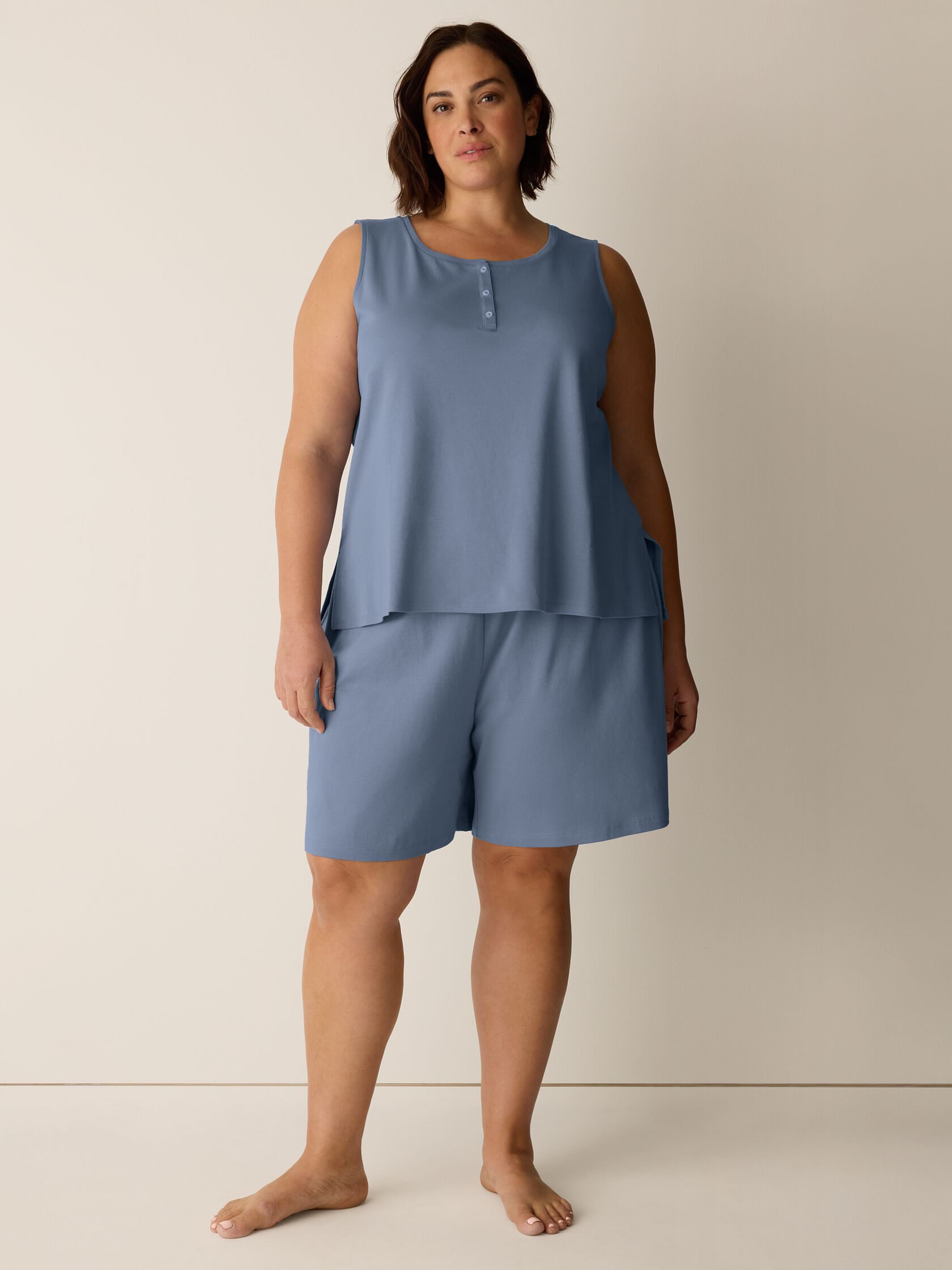 Organic Cotton Interlock Henley Sleep Tank