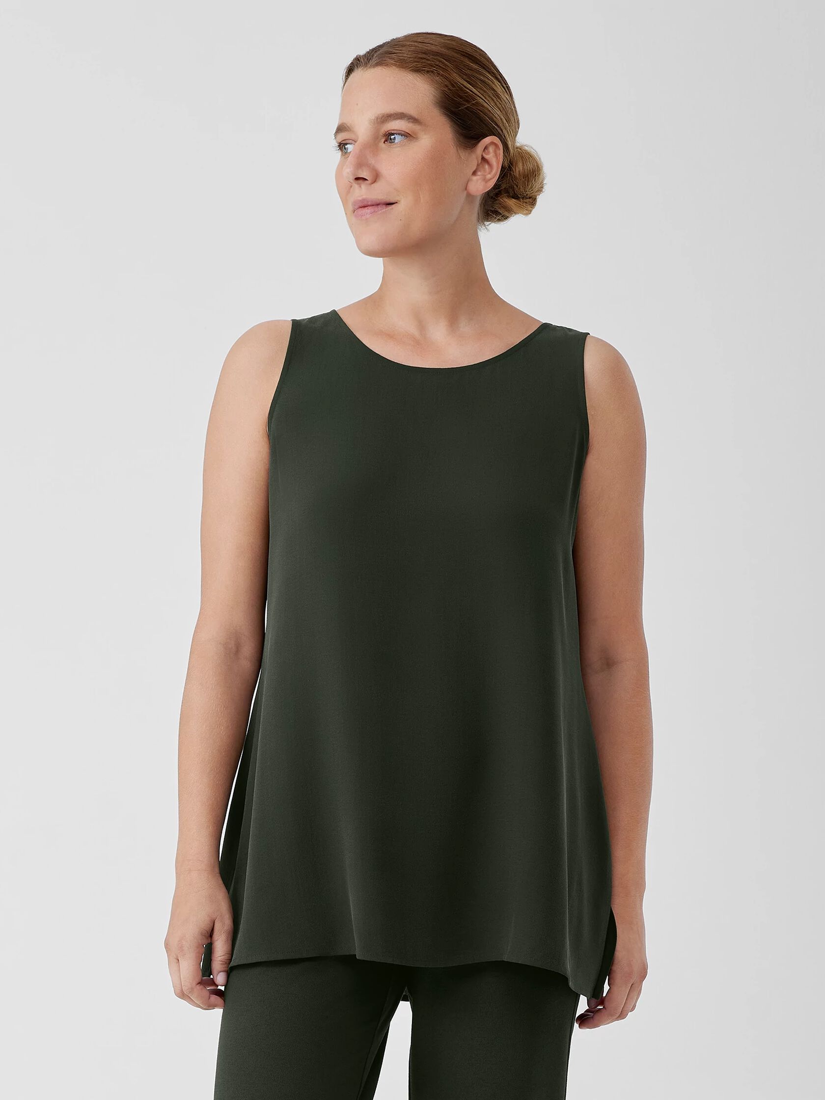 Silk Georgette Crepe Ballet Neck Tank