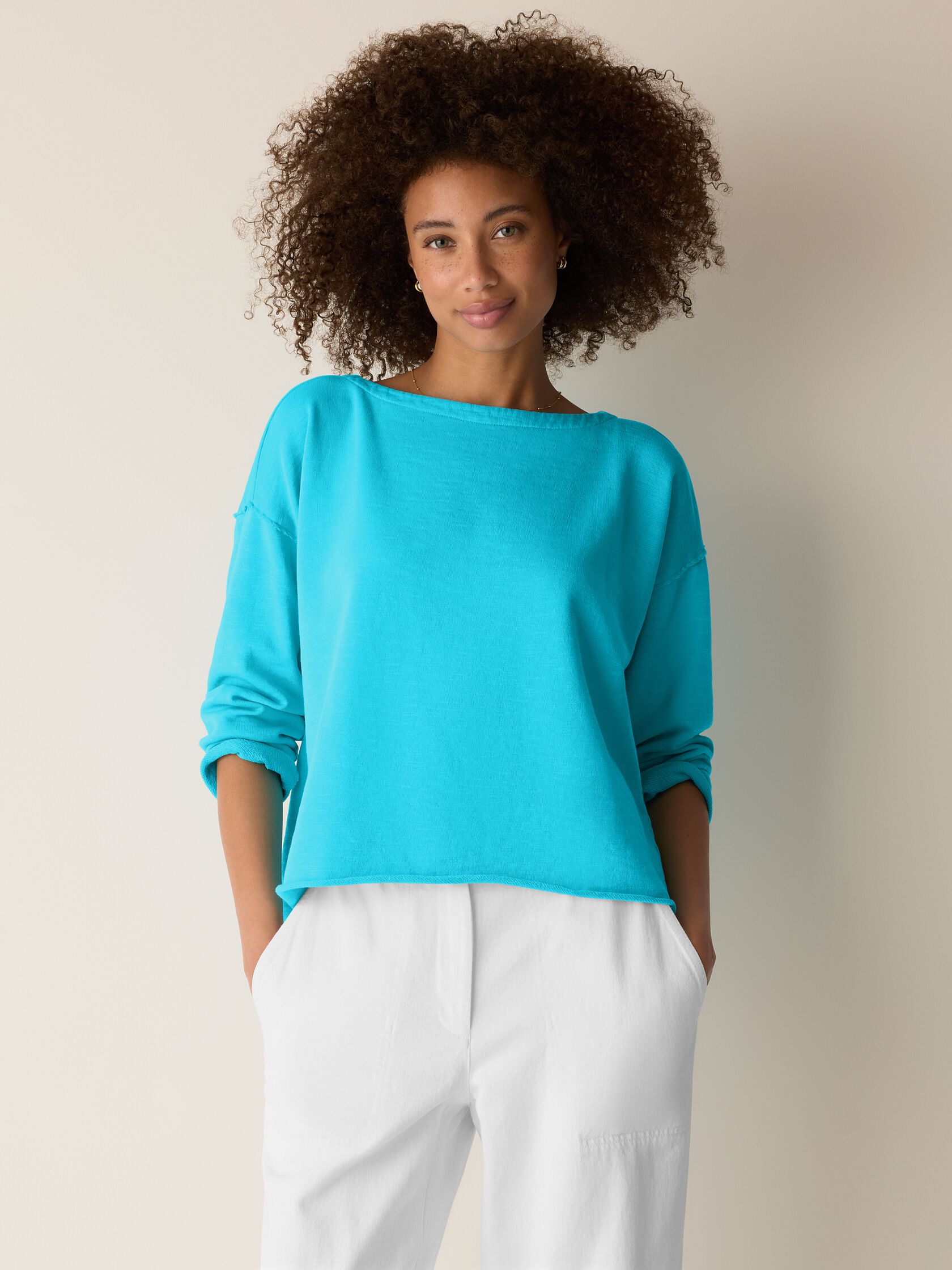 Garment-Dyed Organic Cotton Terry Bateau Neck Box-Top