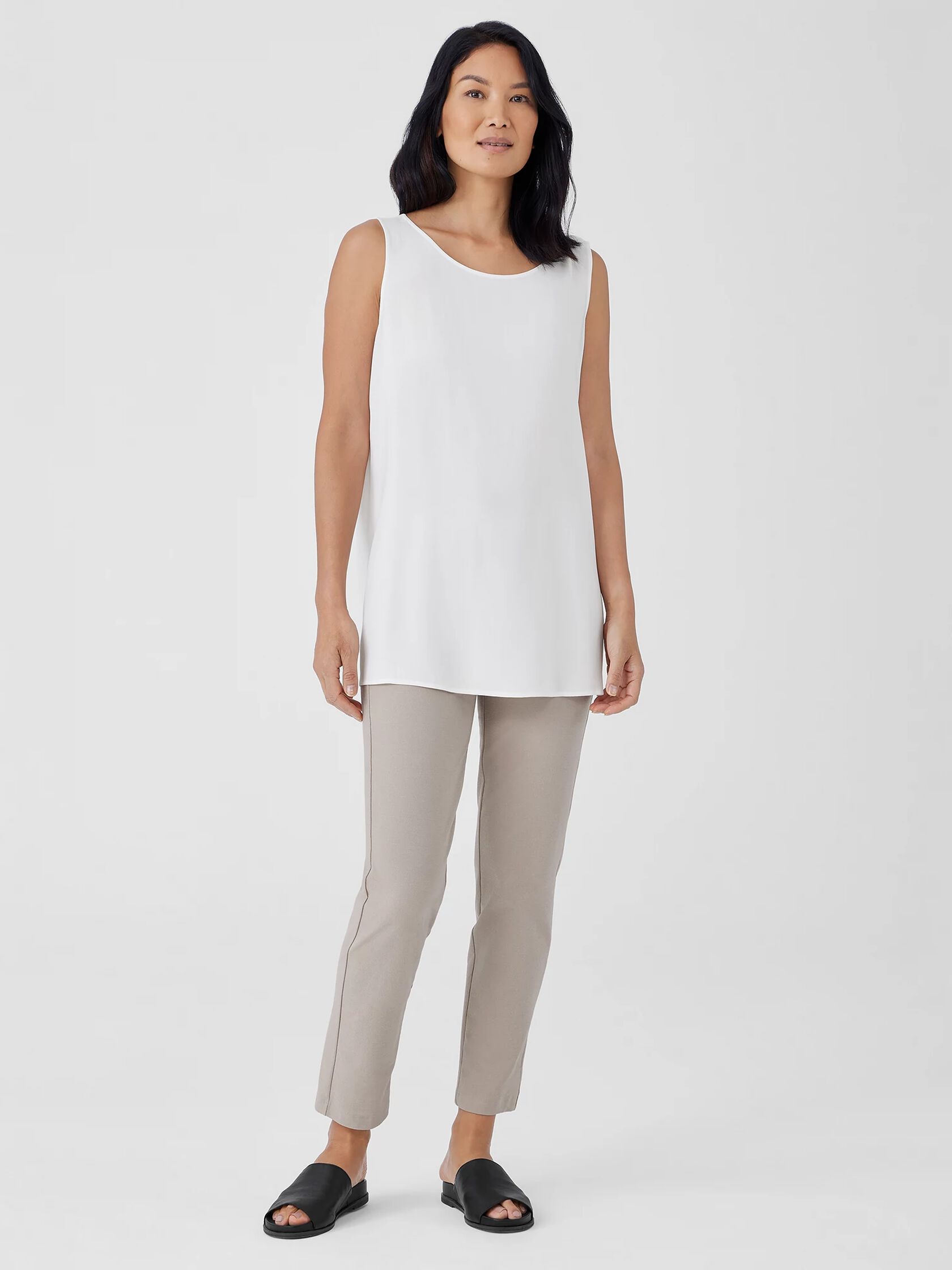Silk Georgette Crepe Ballet Neck Long Tank