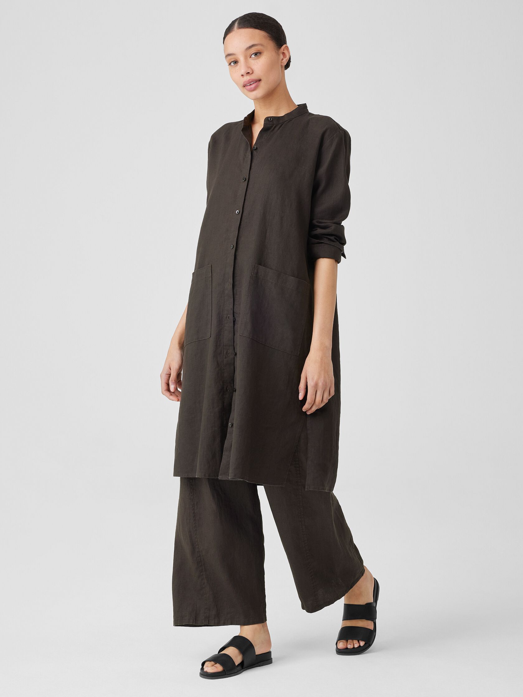 Organic Linen Mandarin Collar Dress