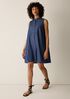 Lightweight Organic Cotton Denim Band Collar Dress
