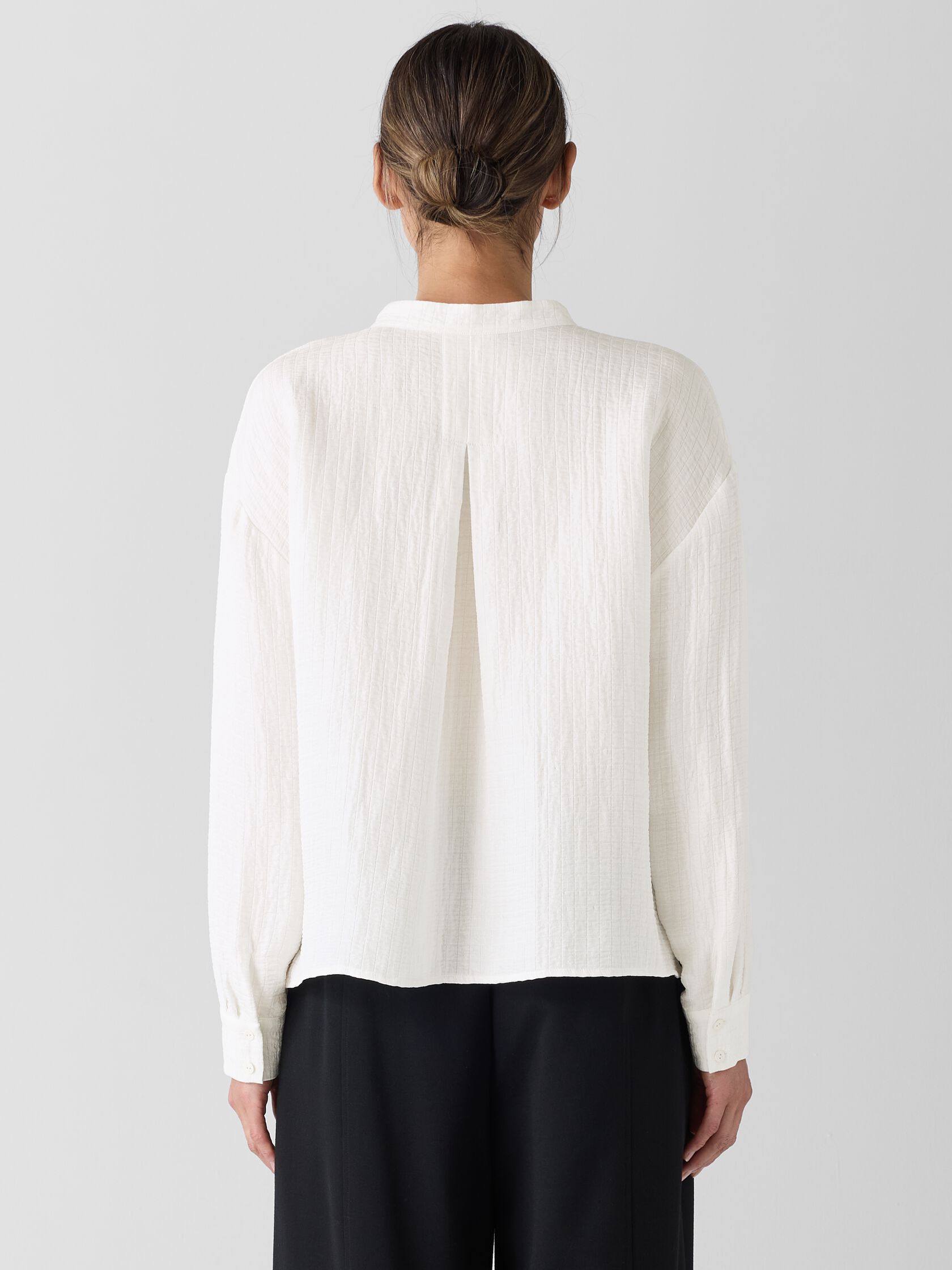 Silk Linen Box Band Collar Top