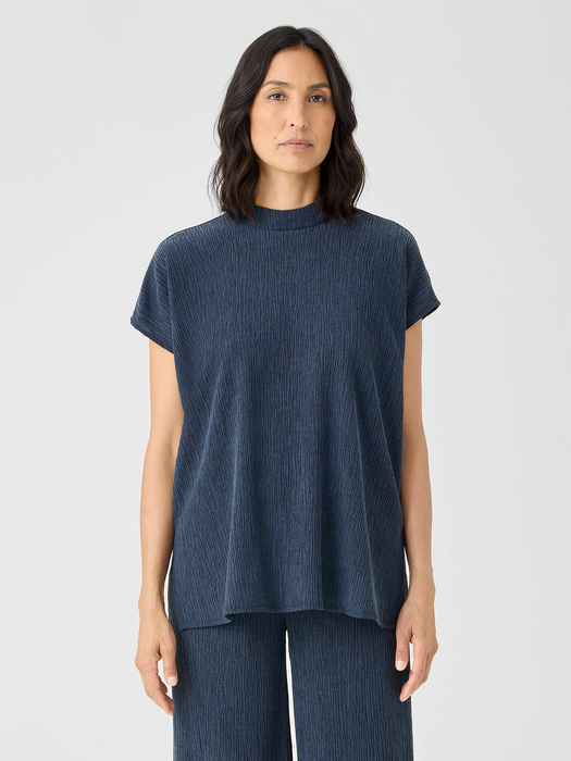 Woven Plisse Mock Neck Top