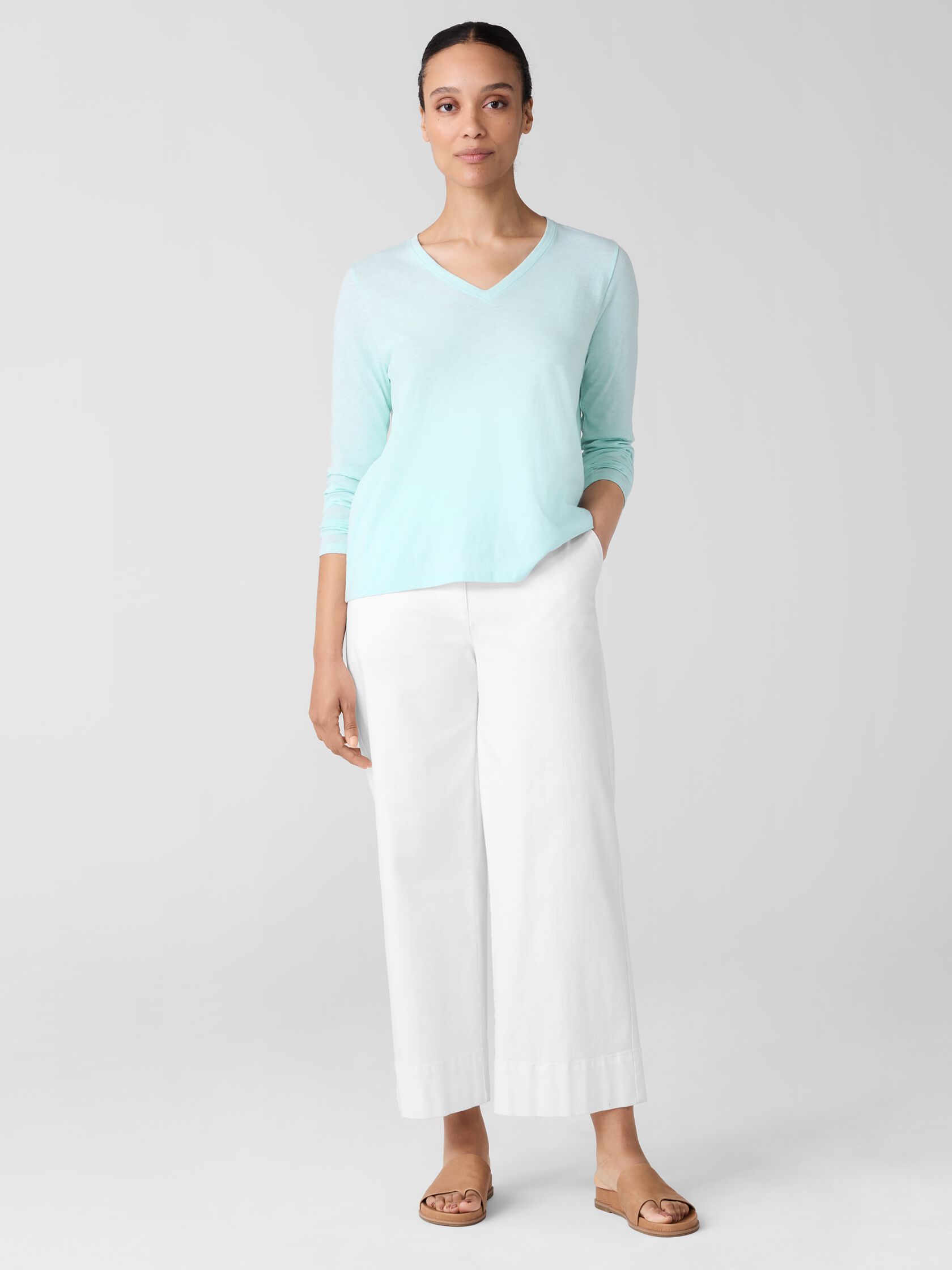 Organic Cotton Slubby Jersey V-Neck Top