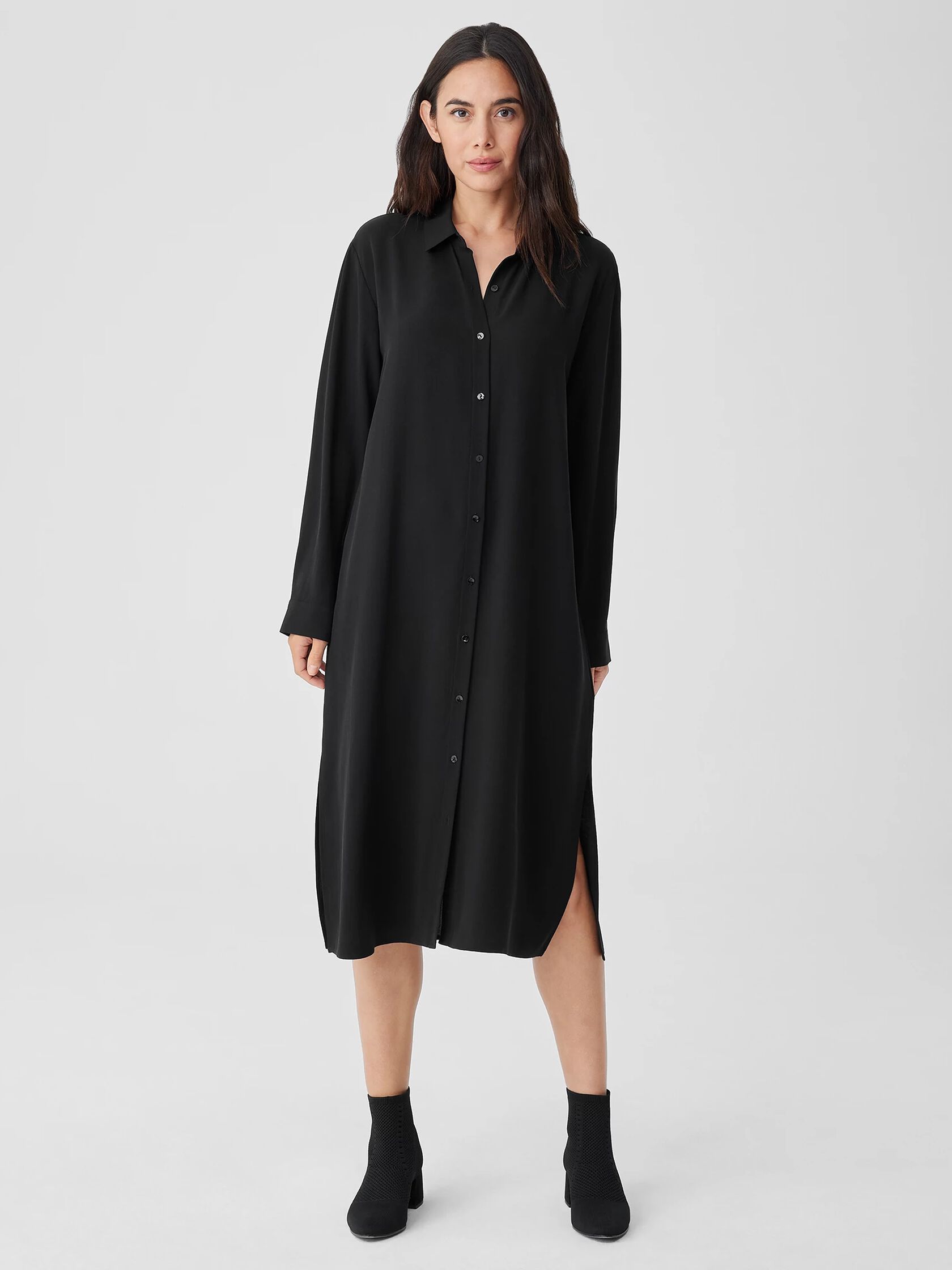 Silk Georgette Crepe Shirtdress