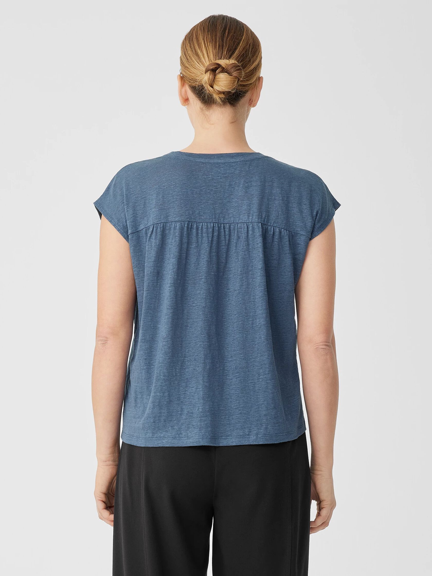 Organic Linen Jersey Shirred-Back Top