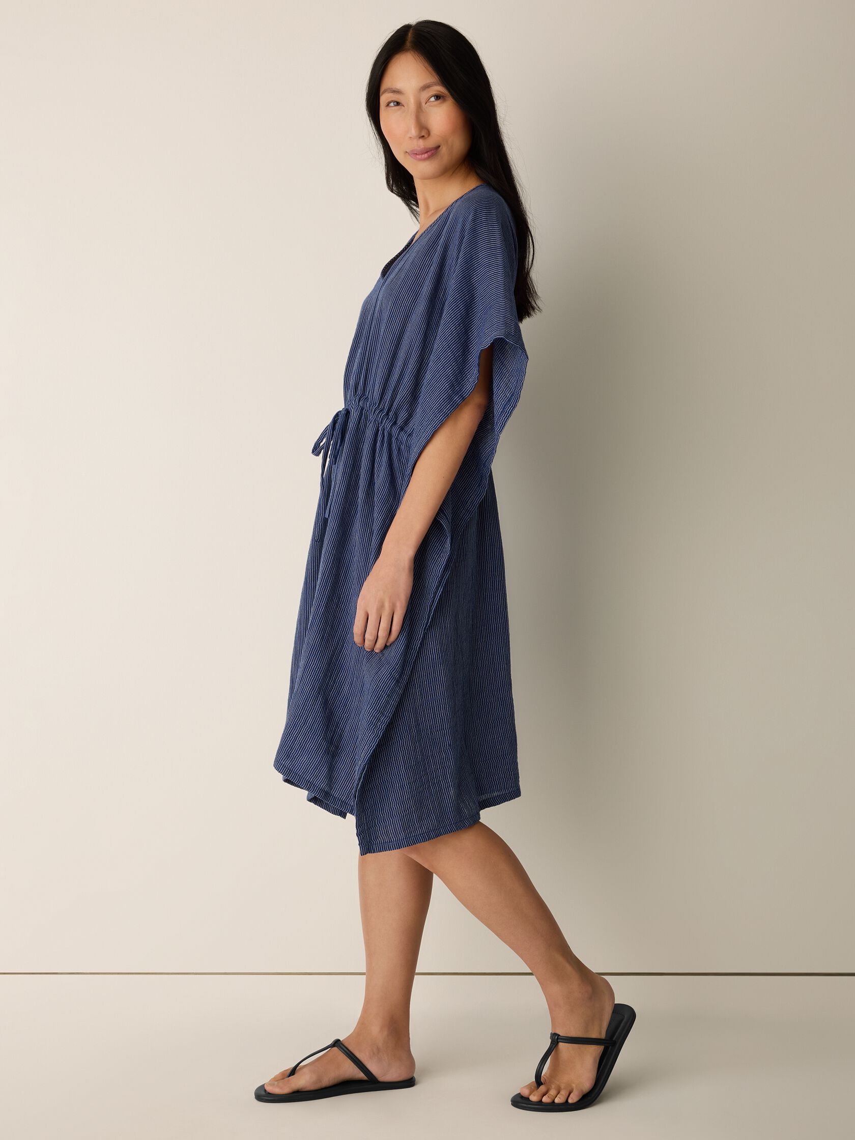Striped Organic Cotton Gauze V-Neck Caftan