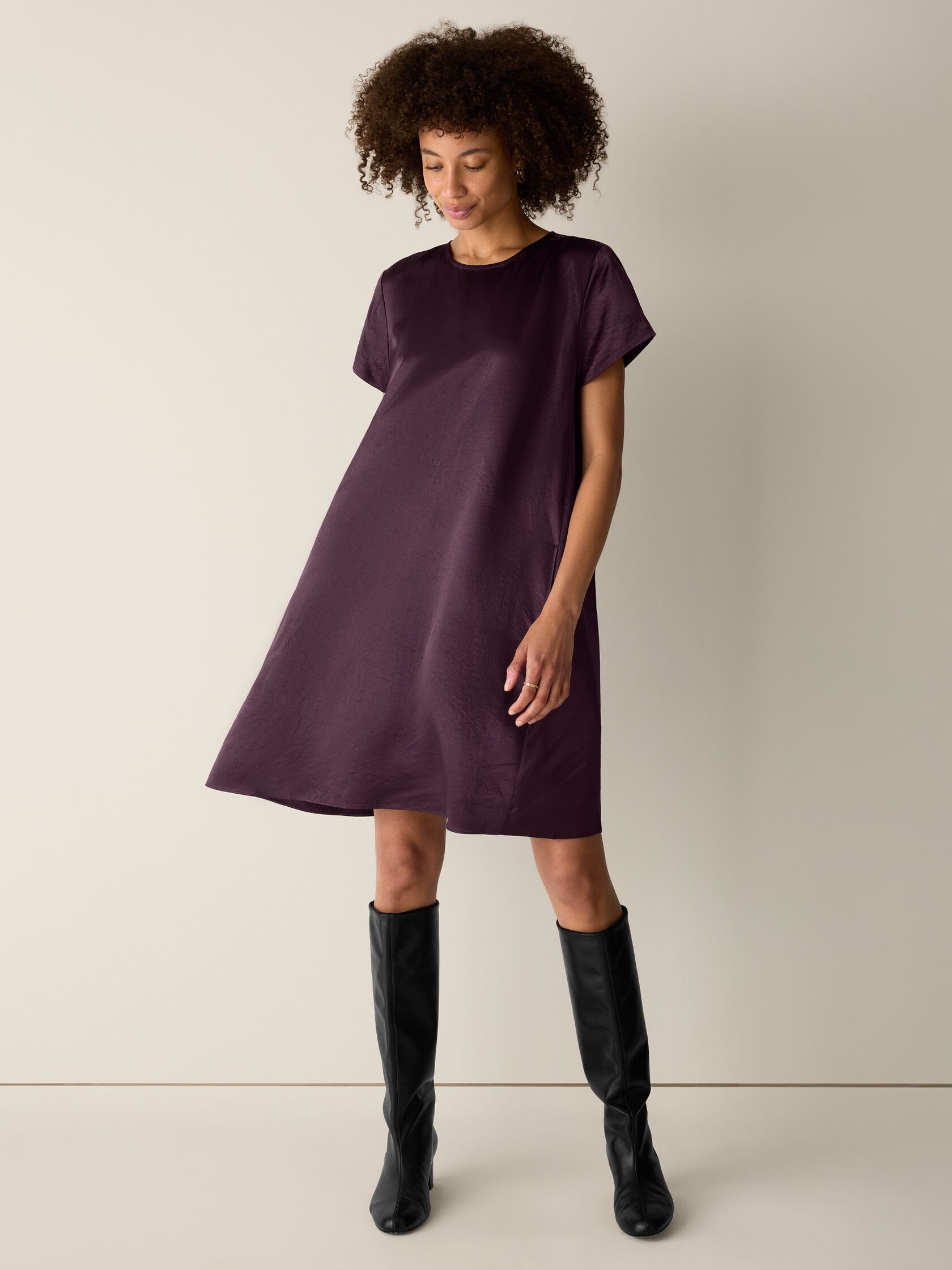 Textured Satin Round Neck Dress
