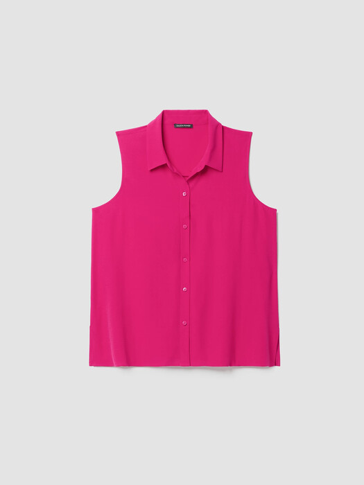 Silk Georgette Crepe Classic Collar Sleeveless Shirt