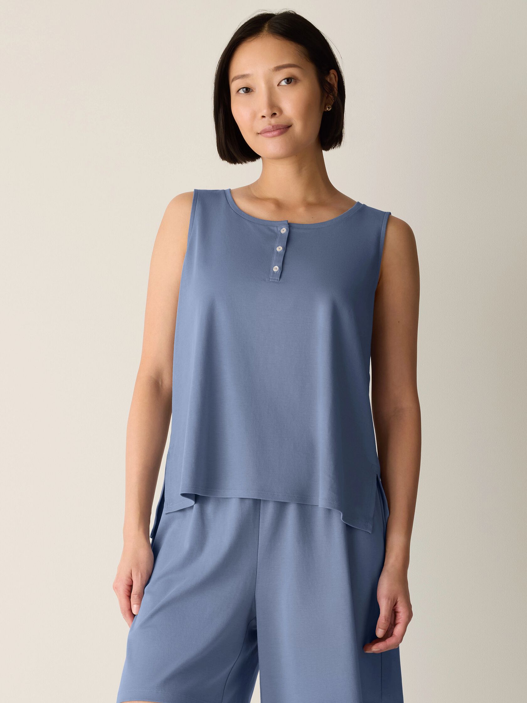 Organic Cotton Interlock Henley Sleep Tank