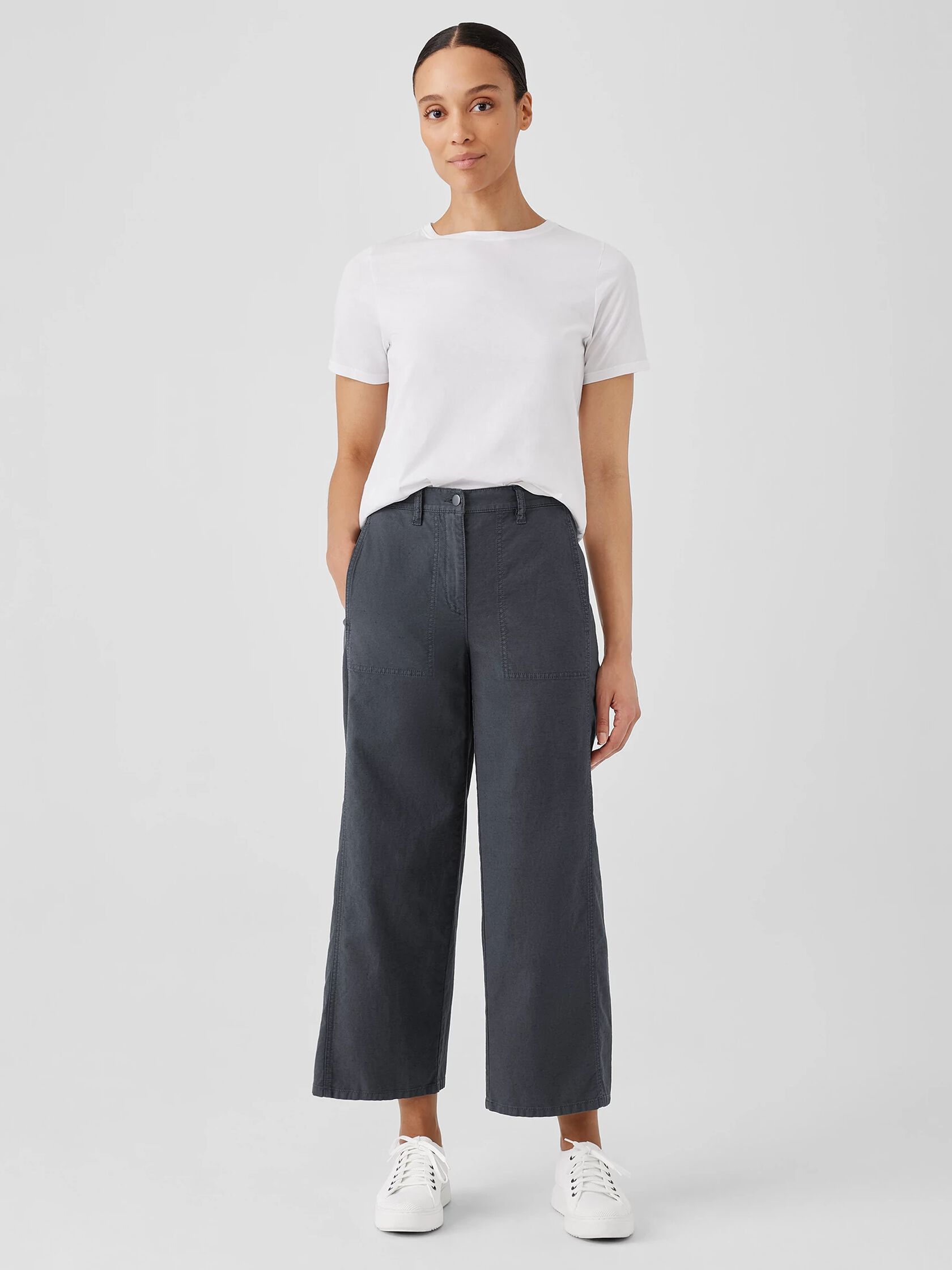 Cotton Hemp Stretch Wide-Leg Pant