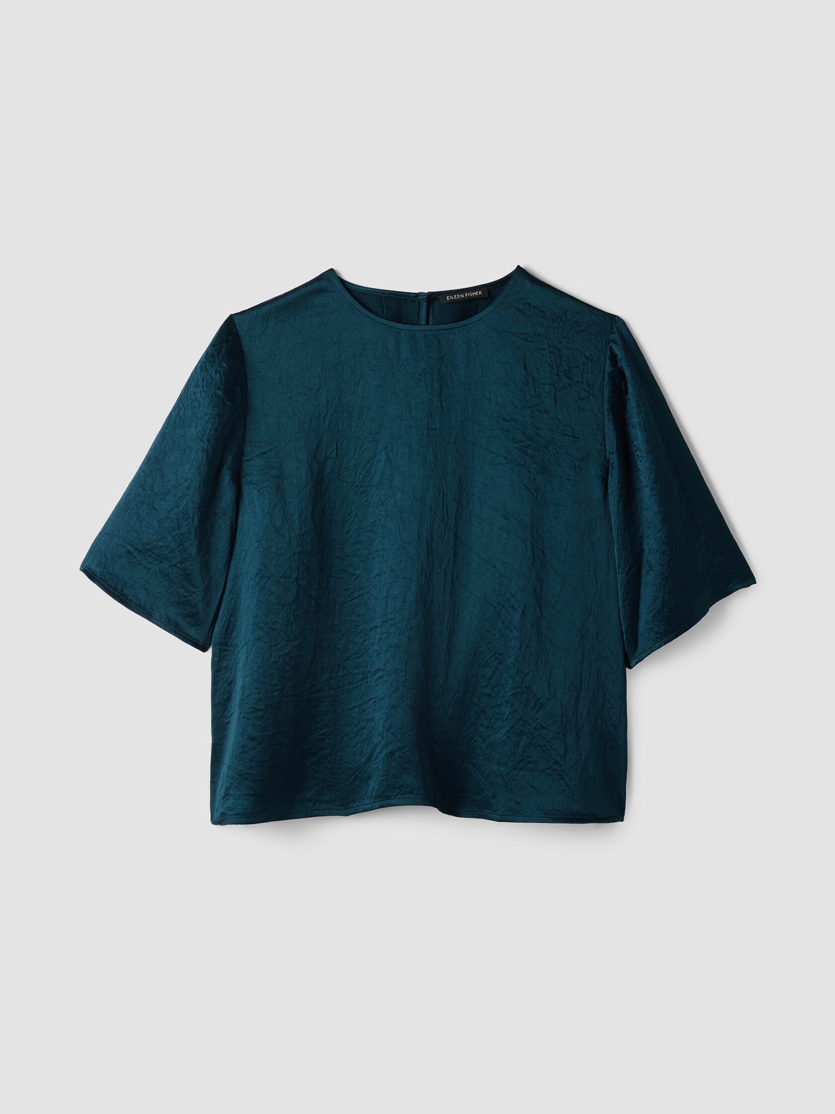 Textured Satin Round Neck Elbow-Sleeve Top