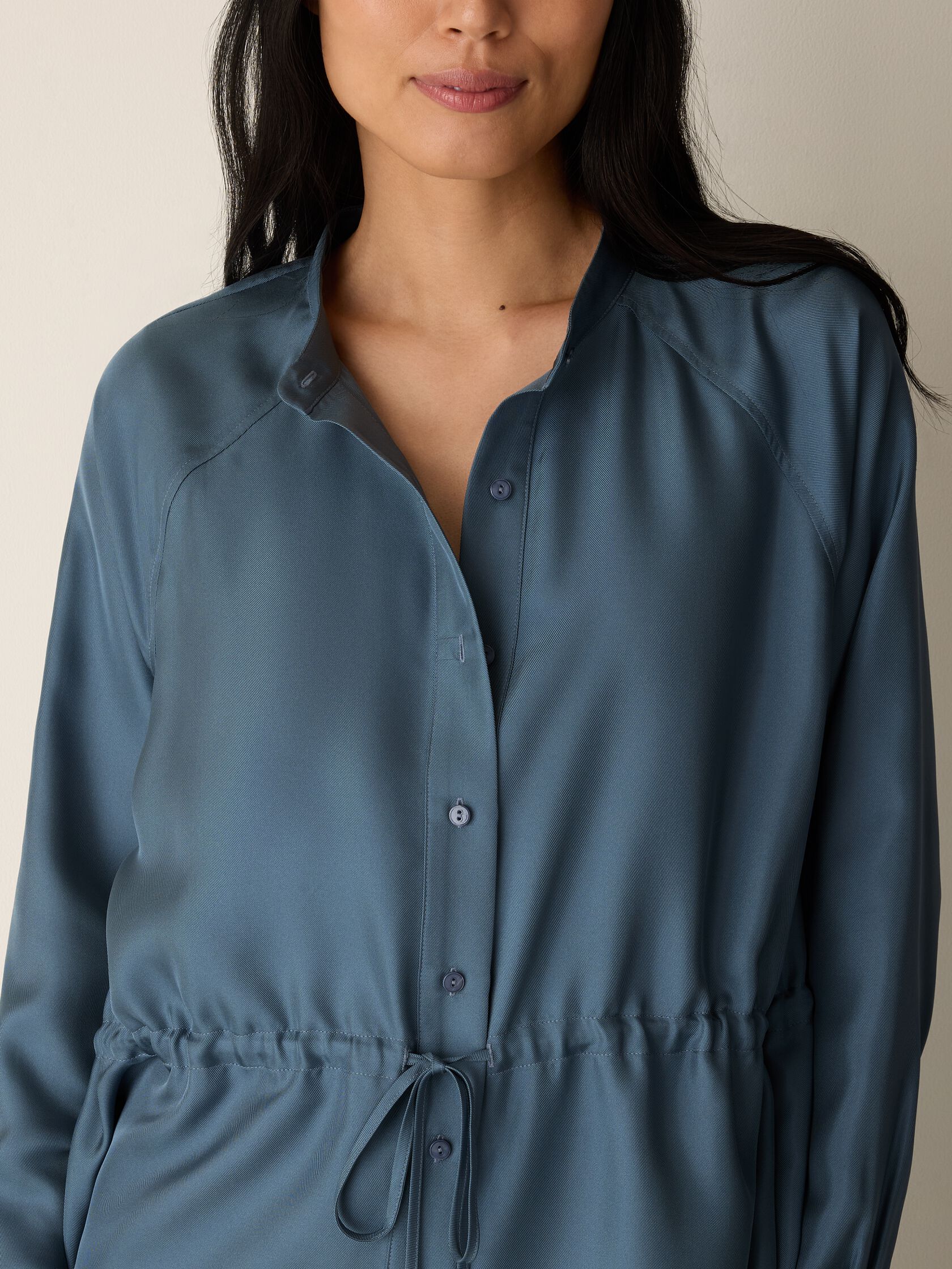Silk Twill Band Collar Shirt