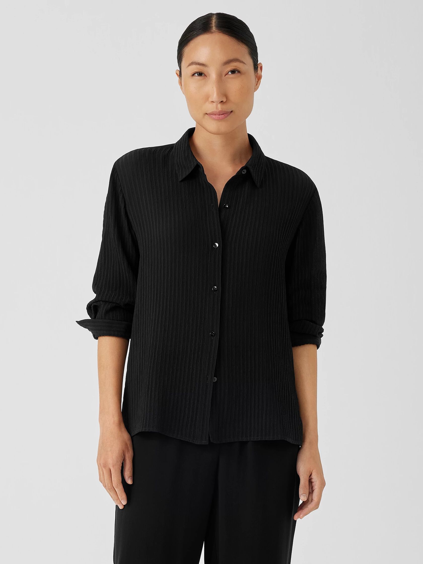 Accordion Silk Jacquard Classic Collar Shirt