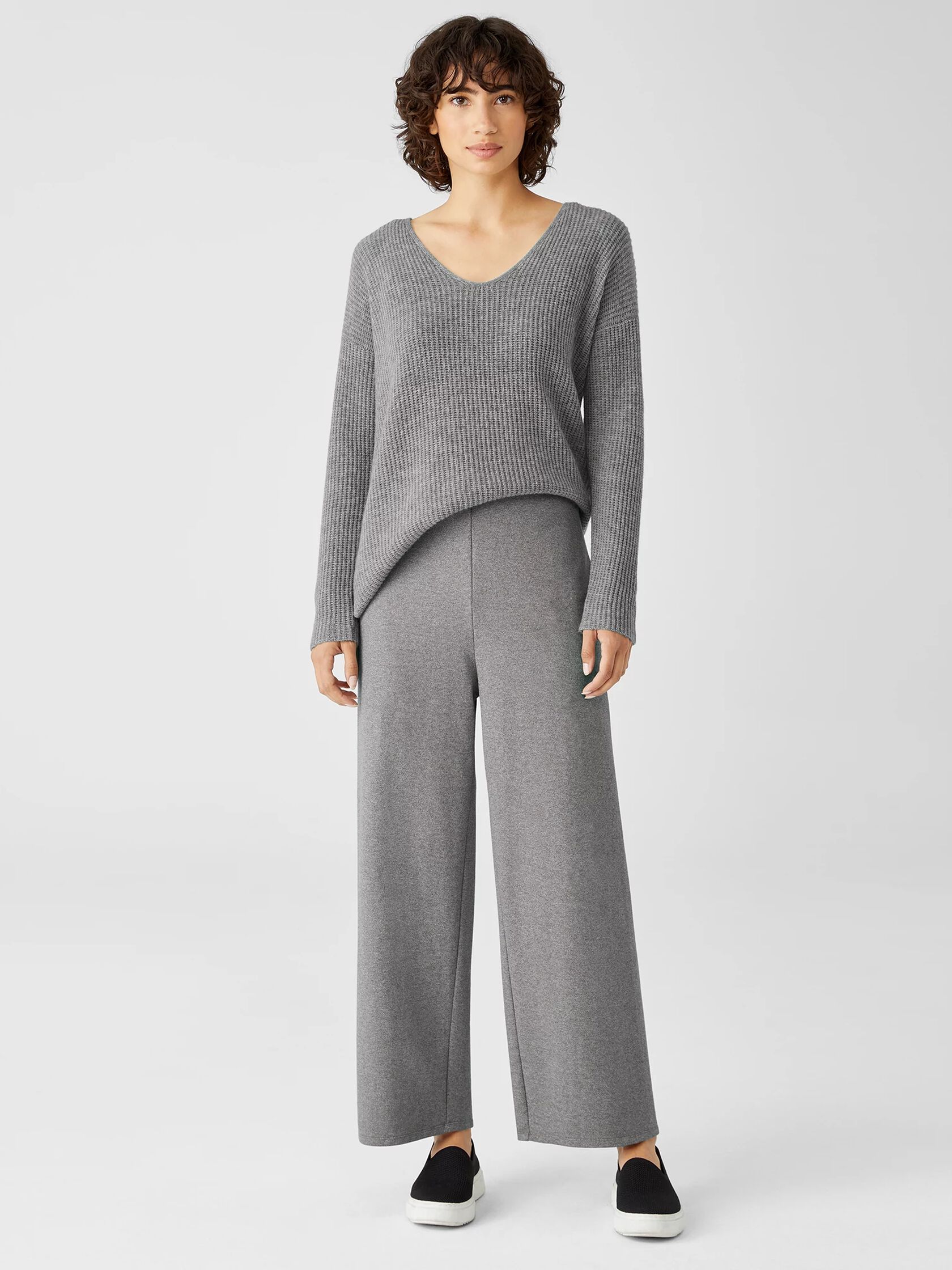 Organic Cotton Melange Crepe Wide-Leg Pant