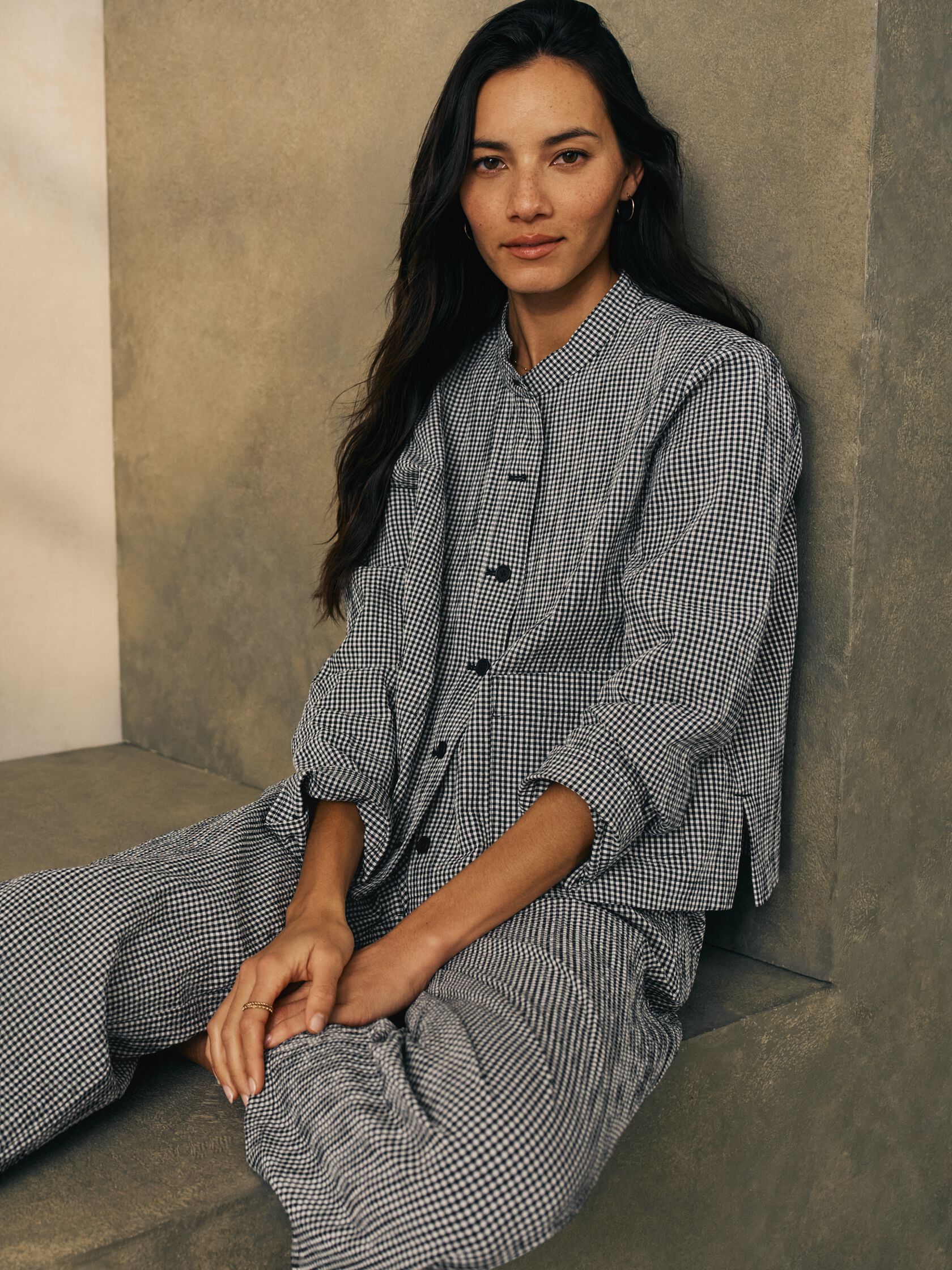 Organic Cotton Pucker Check Shirt Jacket