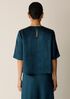Textured Satin Round Neck Elbow-Sleeve Top