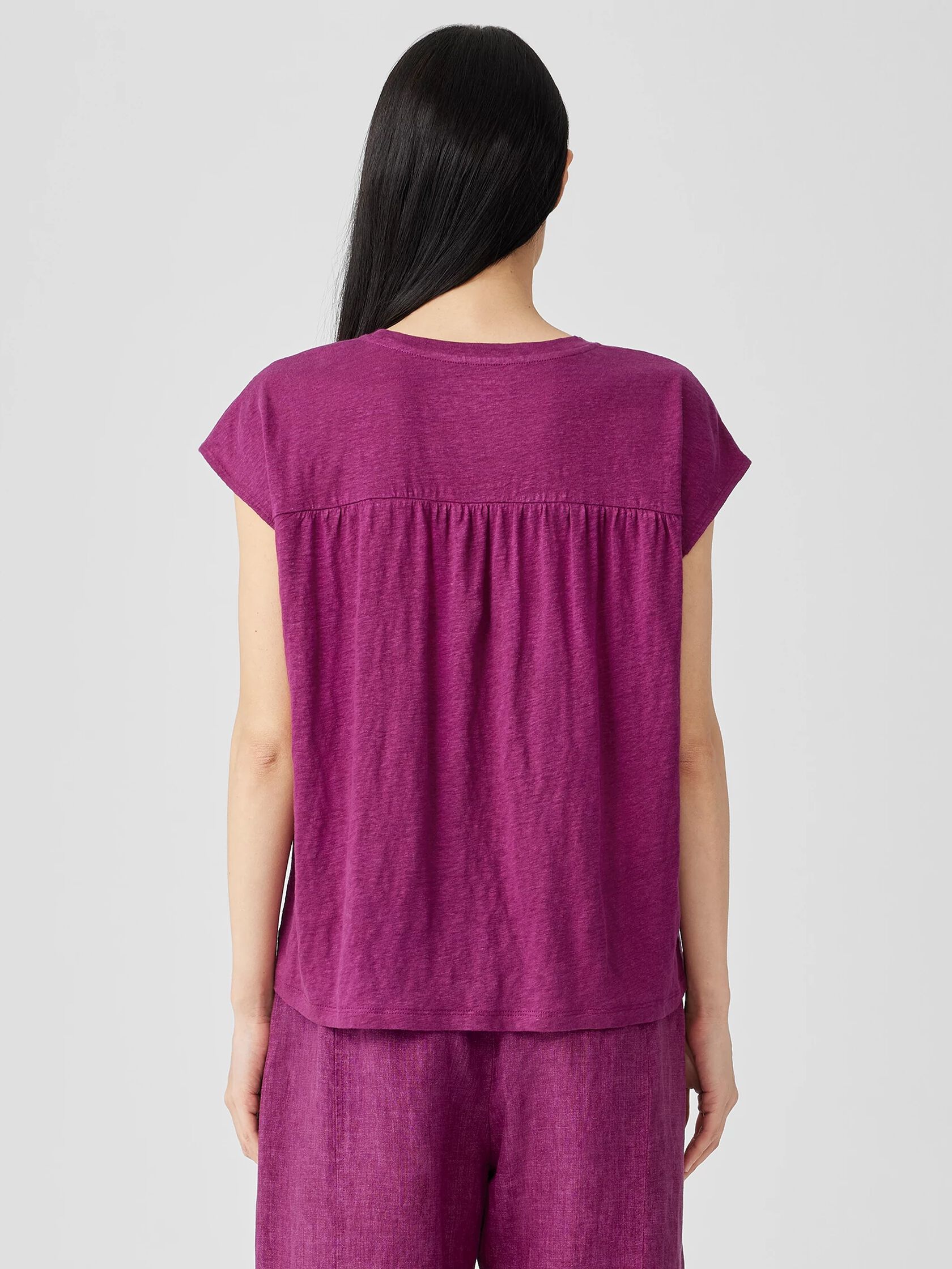 Organic Linen Jersey Shirred-Back Top