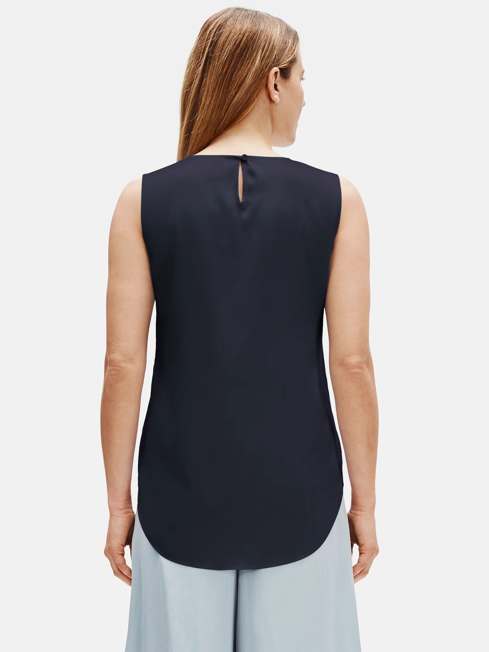 Stretch Silk Charmeuse Round Neck Shell