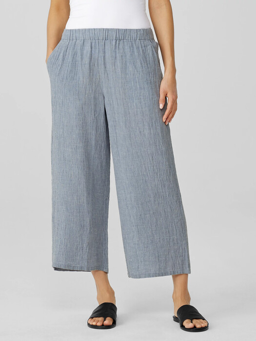 Striped Organic Linen Crinkle Wide-Leg Pant