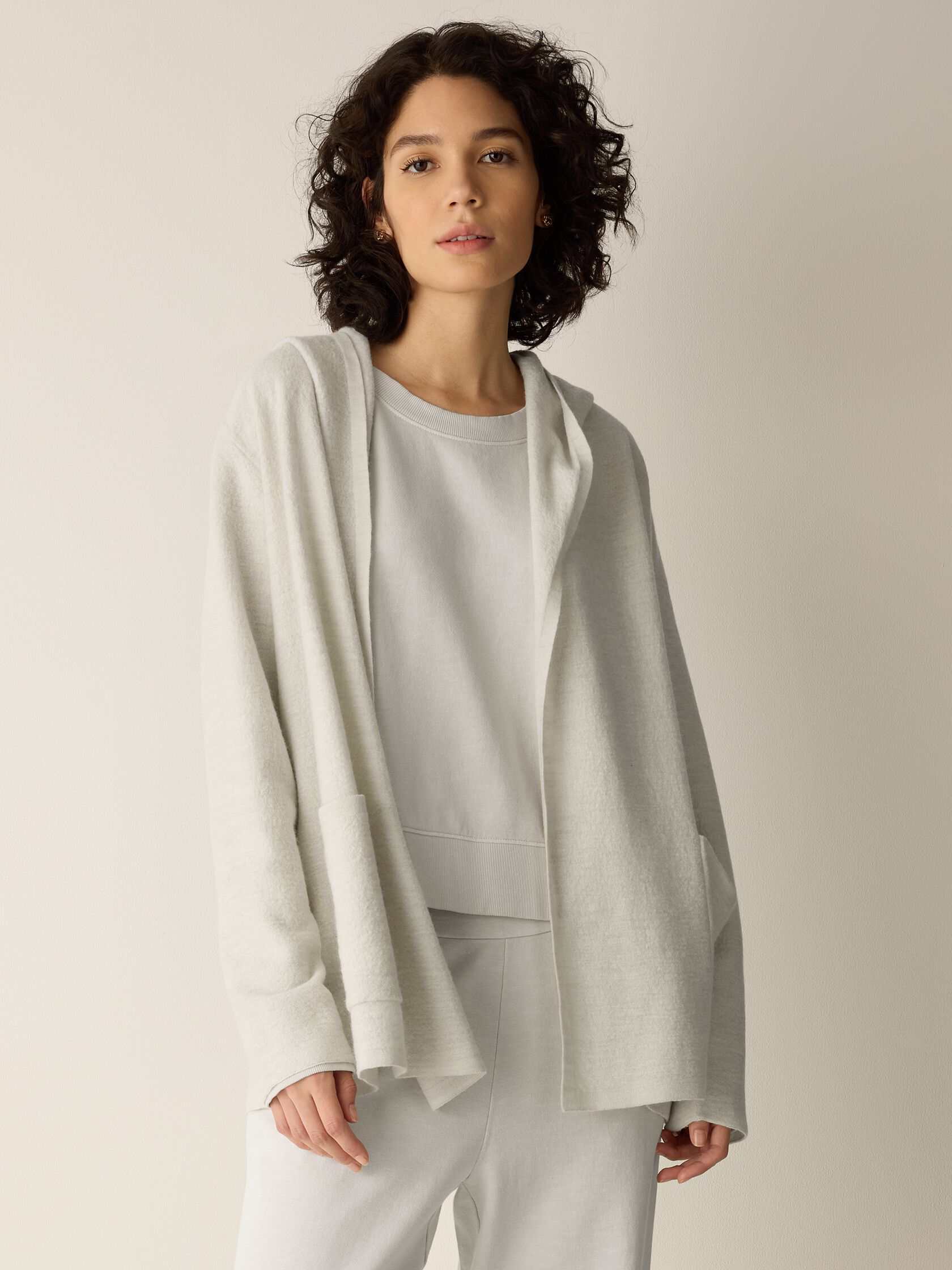 Fine Felted Wool Hooded Cardigan in Regenerative Wool