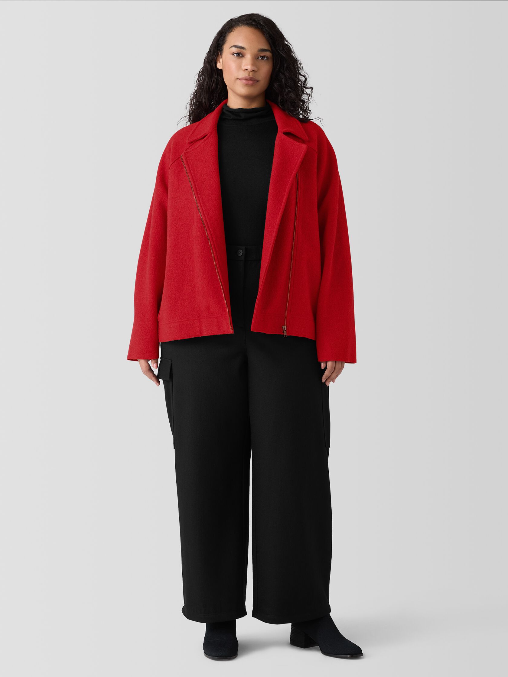 Lightweight Boiled Wool Motorcycle Jacket in Regenerative Wool